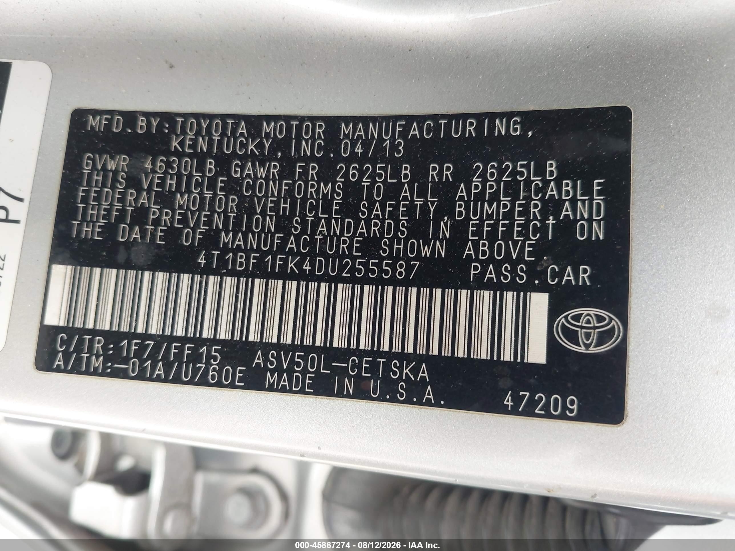 2013 Toyota Camry Se Серебряный vin: 4T1BF1FK4DU255587