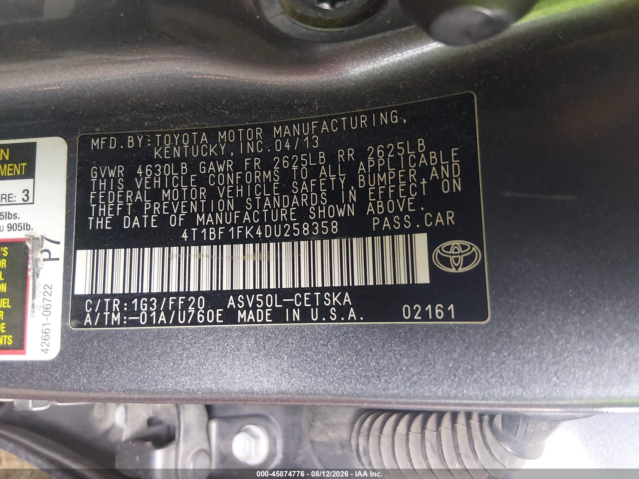2013 Toyota Camry Se Gray vin: 4T1BF1FK4DU258358