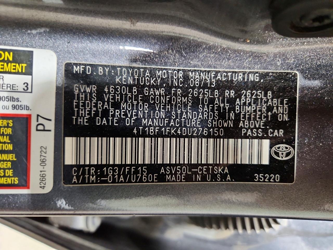 2013 Toyota Camry Se Gray vin: 4T1BF1FK4DU276150