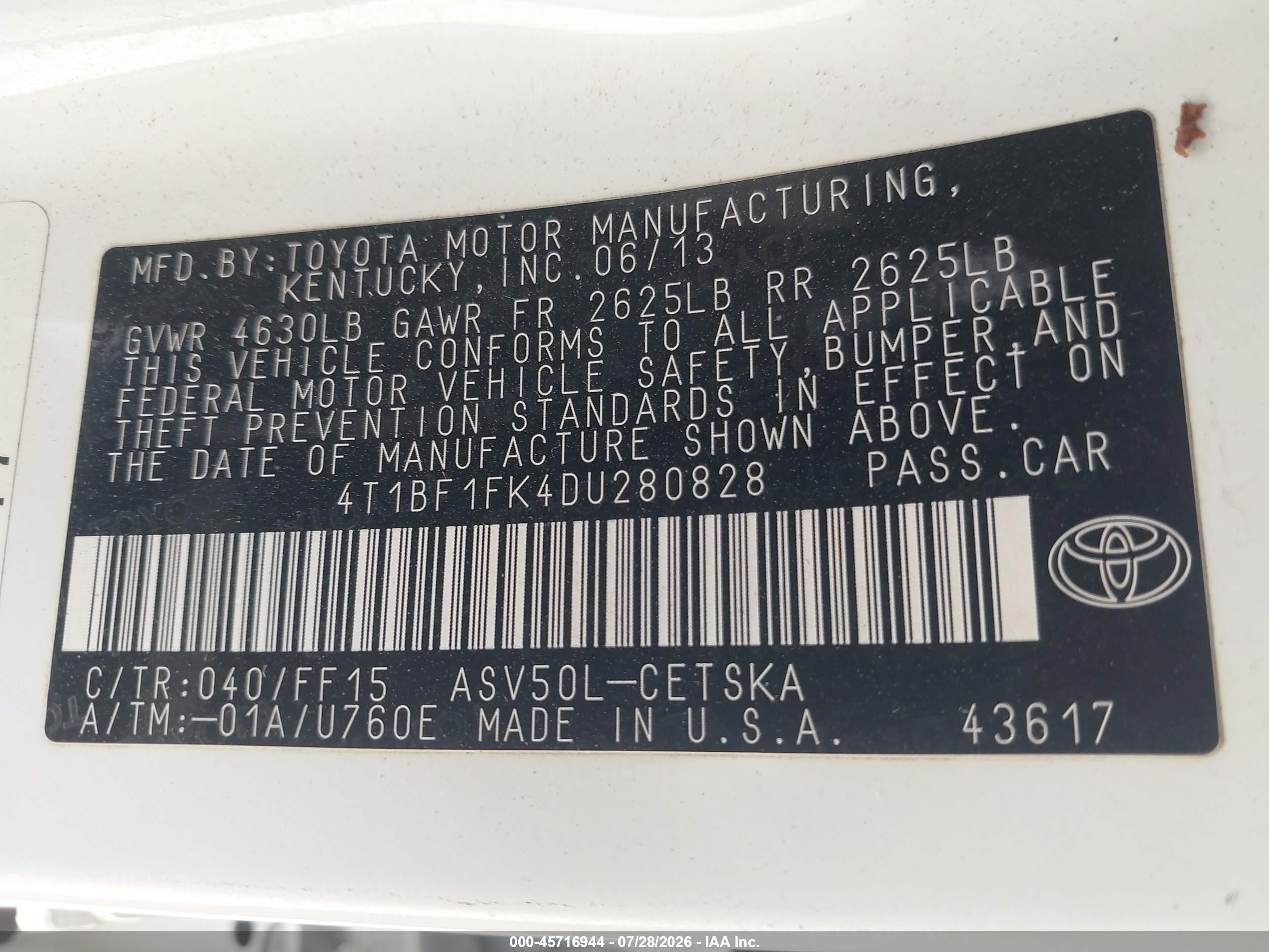 2013 Toyota Camry Se White vin: 4T1BF1FK4DU280828