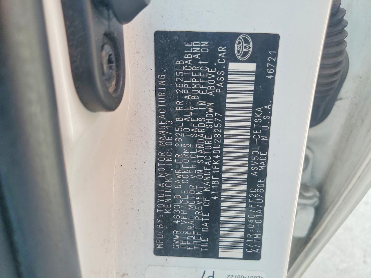 2013 Toyota Camry Se White vin: 4T1BF1FK4DU282577
