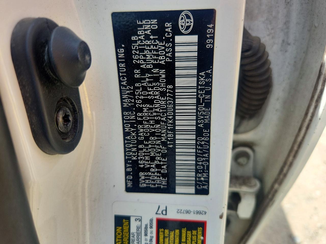 2013 Toyota Camry Se Белый vin: 4T1BF1FK4DU637778