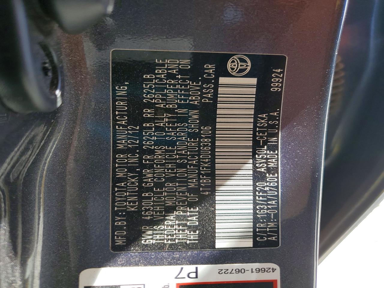 2013 Toyota Camry Se Charcoal vin: 4T1BF1FK4DU638106