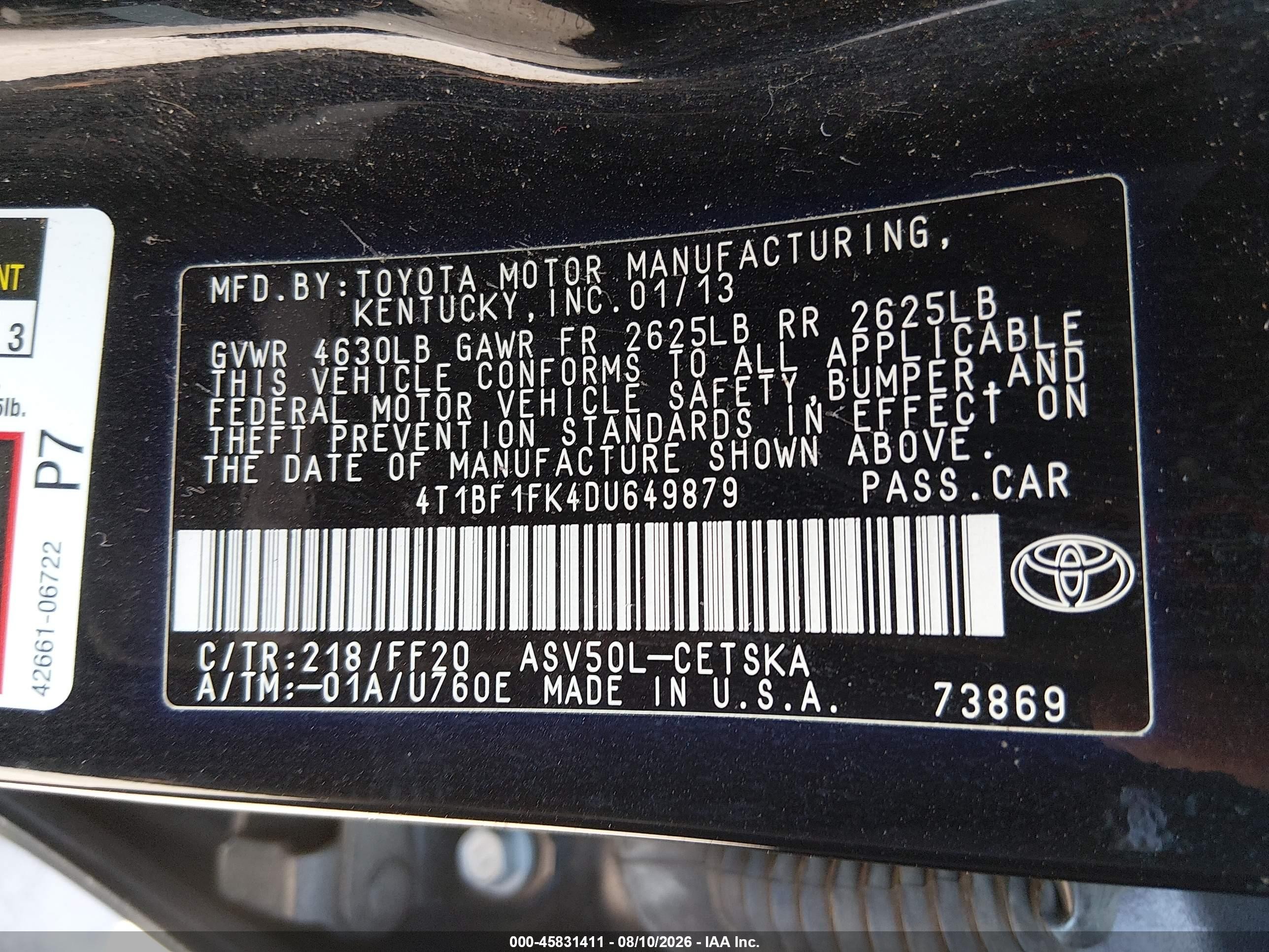 2013 Toyota Camry Se Black vin: 4T1BF1FK4DU649879