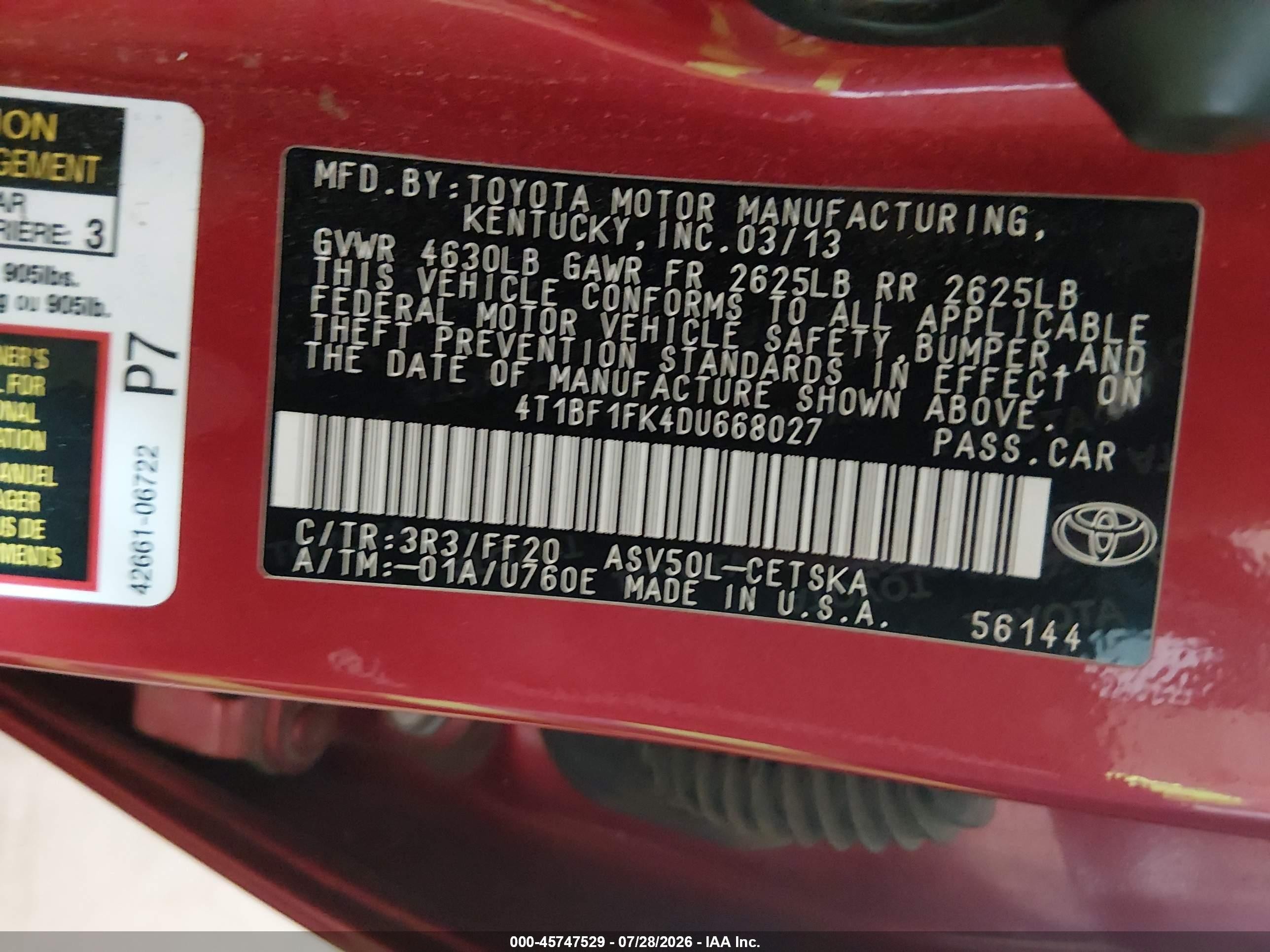 2013 Toyota Camry Se Red vin: 4T1BF1FK4DU668027