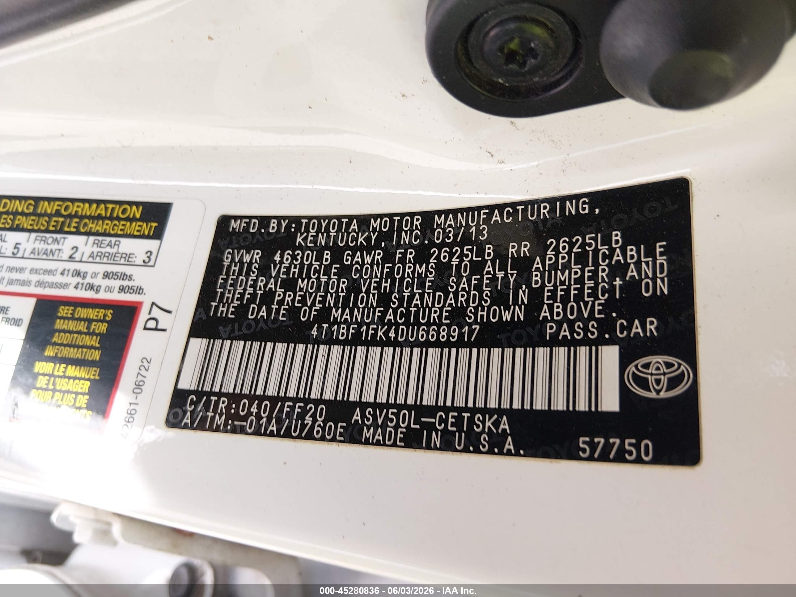 2013 Toyota Camry Se White vin: 4T1BF1FK4DU668917