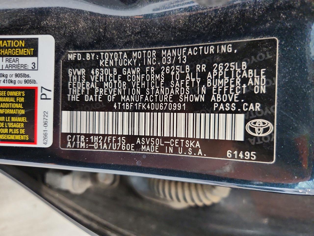 2013 Toyota Camry Se Charcoal vin: 4T1BF1FK4DU670991