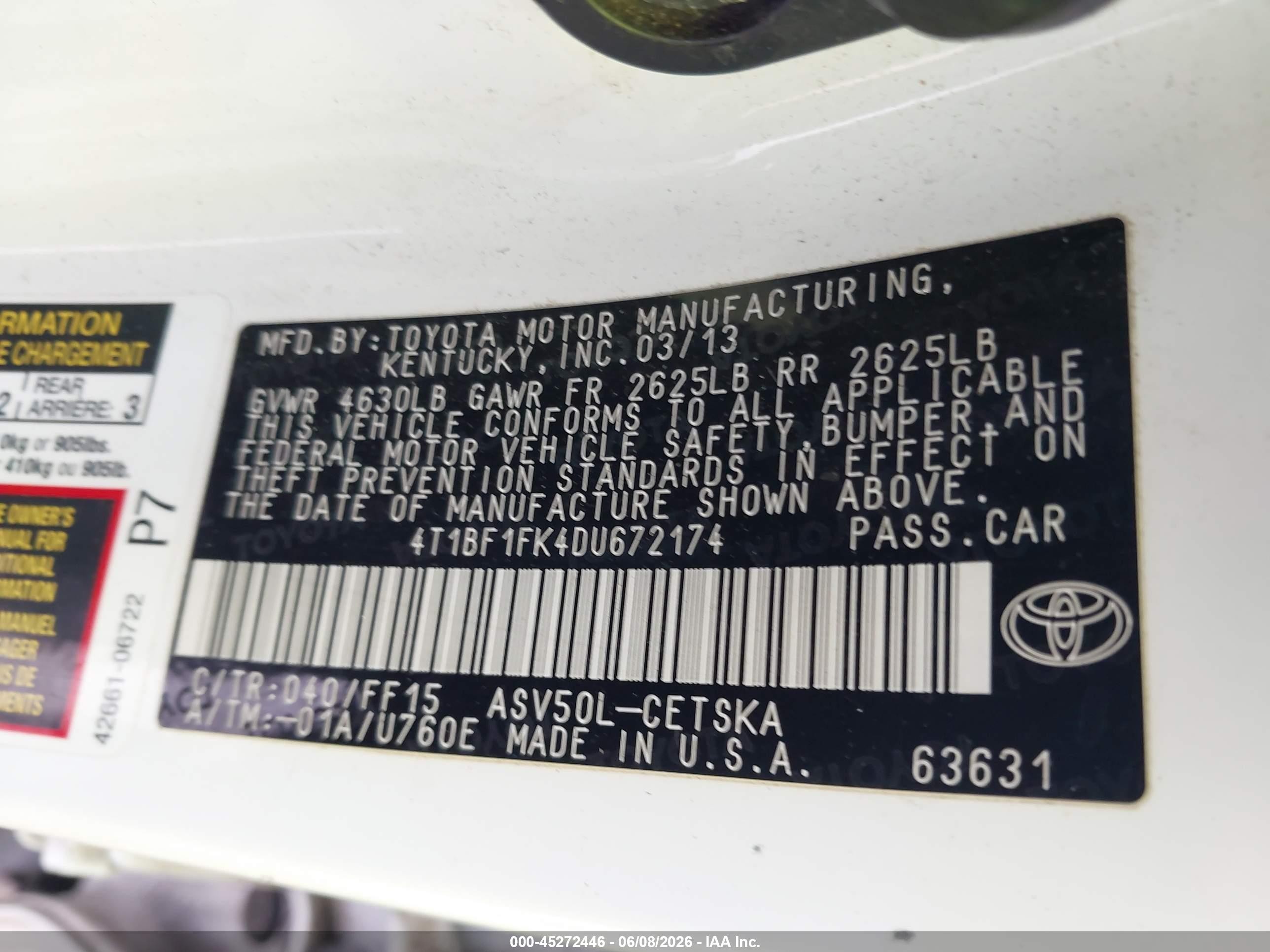 2013 Toyota Camry Se White vin: 4T1BF1FK4DU672174