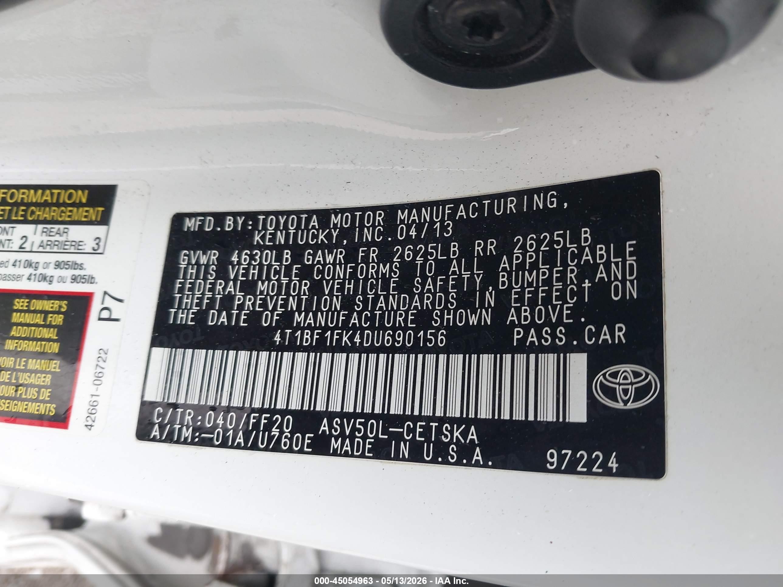 2013 Toyota Camry Se White vin: 4T1BF1FK4DU690156