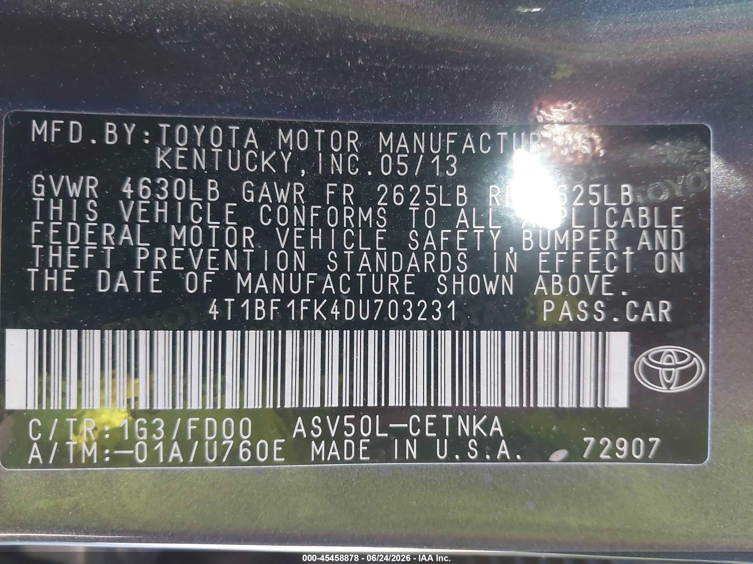 2013 Toyota Camry Le Gray vin: 4T1BF1FK4DU703231