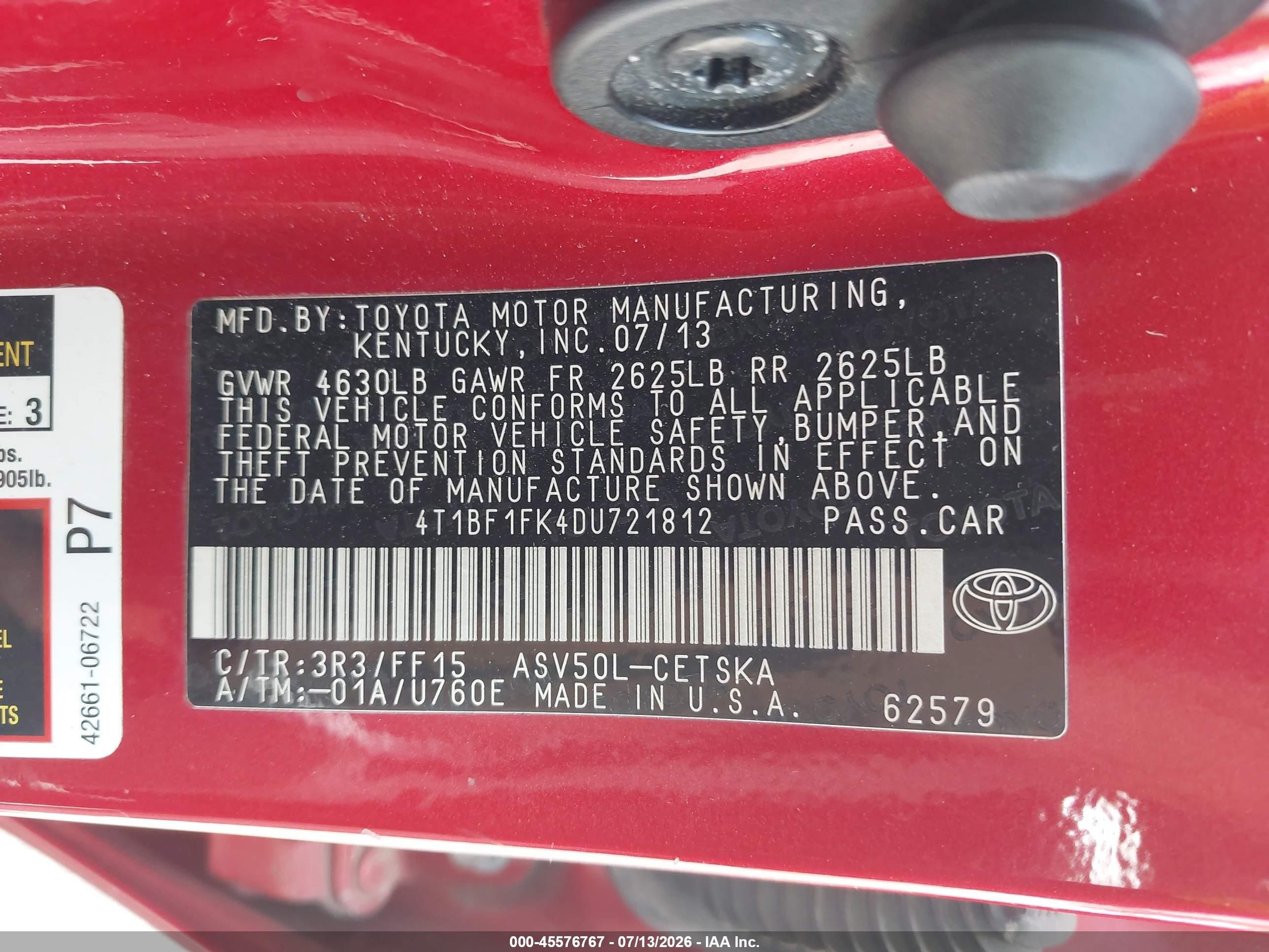 2013 Toyota Camry Se Red vin: 4T1BF1FK4DU721812