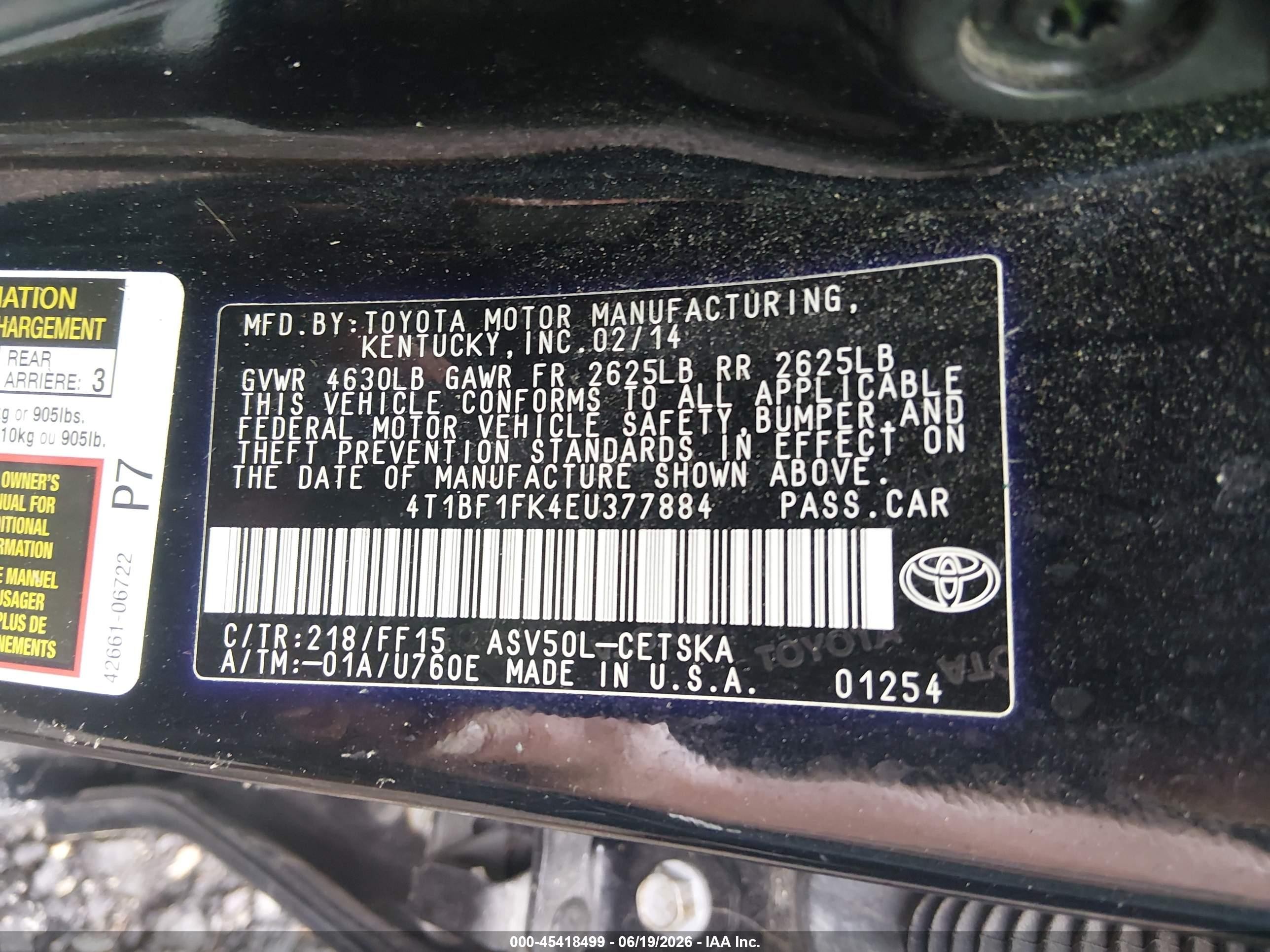 2014 Toyota Camry Se Black vin: 4T1BF1FK4EU377884