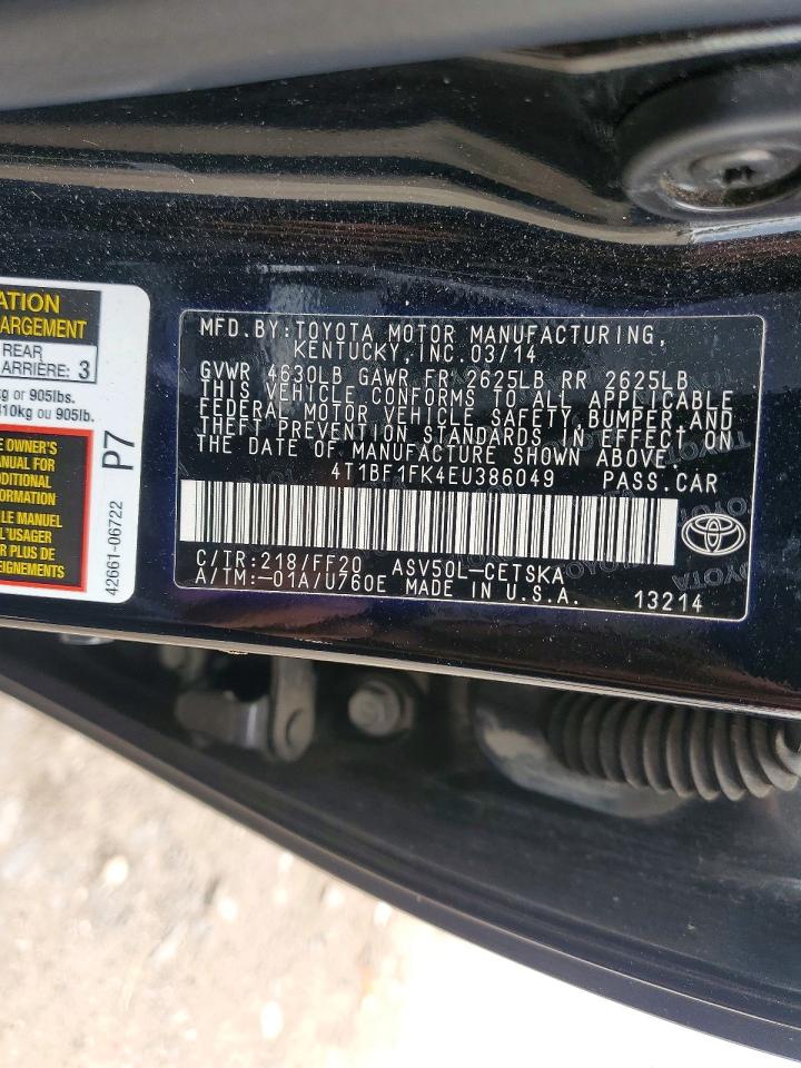 2014 Toyota Camry Se Black vin: 4T1BF1FK4EU386049