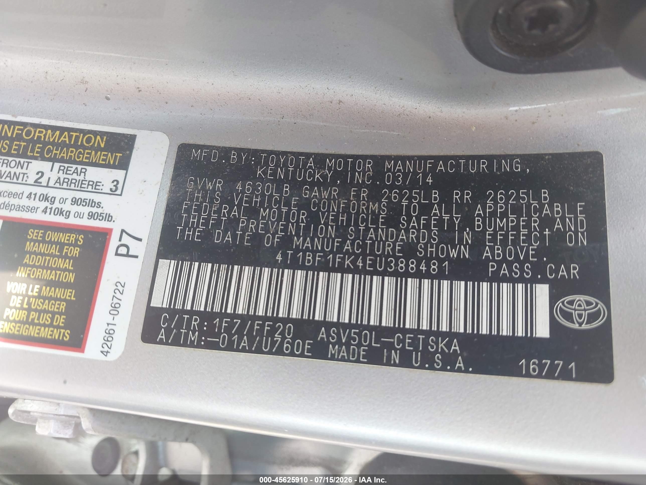 2014 Toyota Camry Se Silver vin: 4T1BF1FK4EU388481