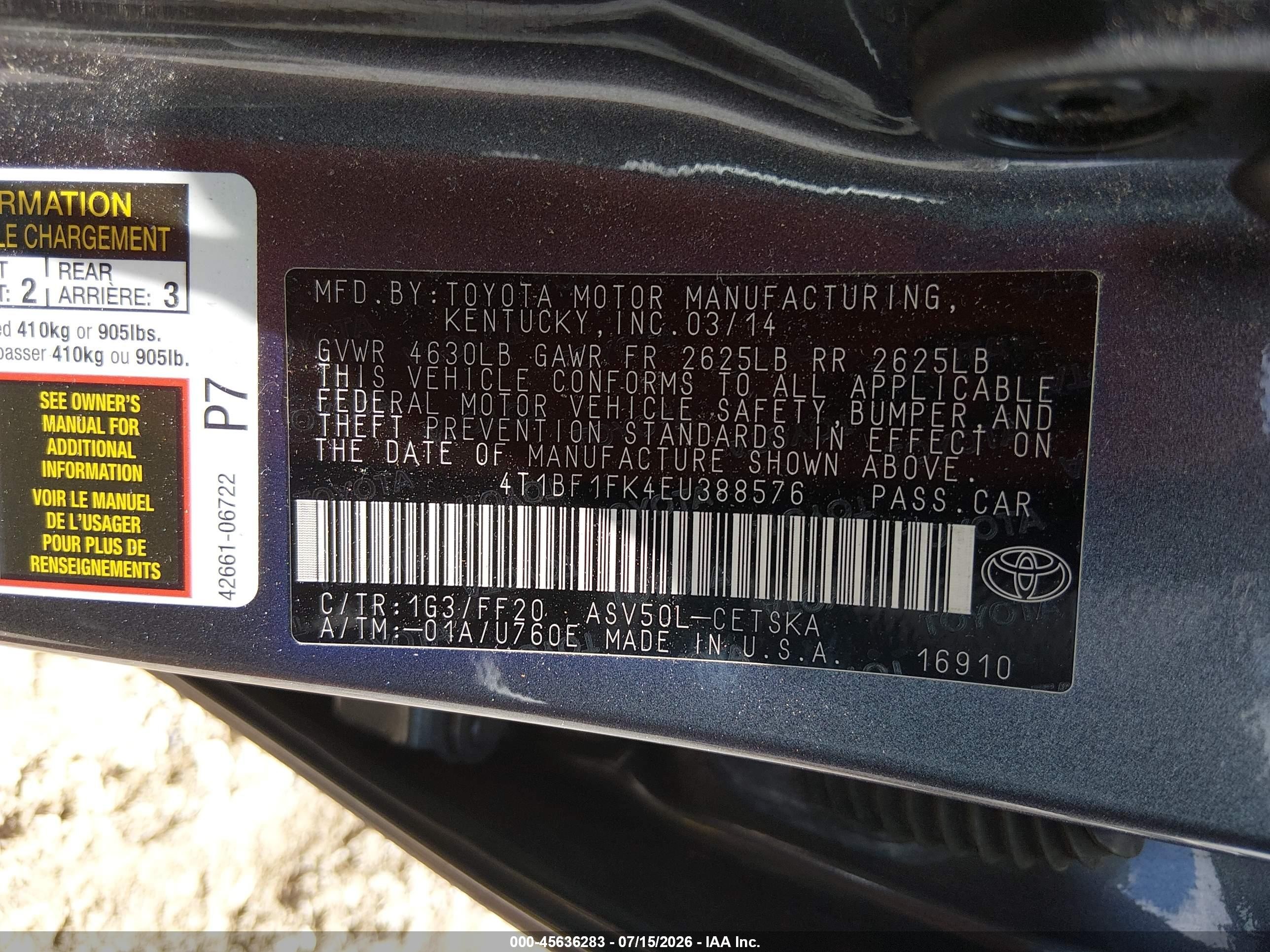 2014 Toyota Camry Se Gray vin: 4T1BF1FK4EU388576