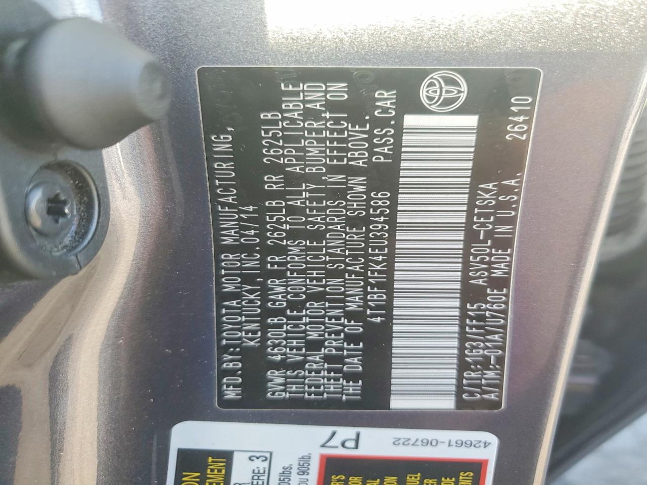 2014 Toyota Camry Se Gray vin: 4T1BF1FK4EU394586