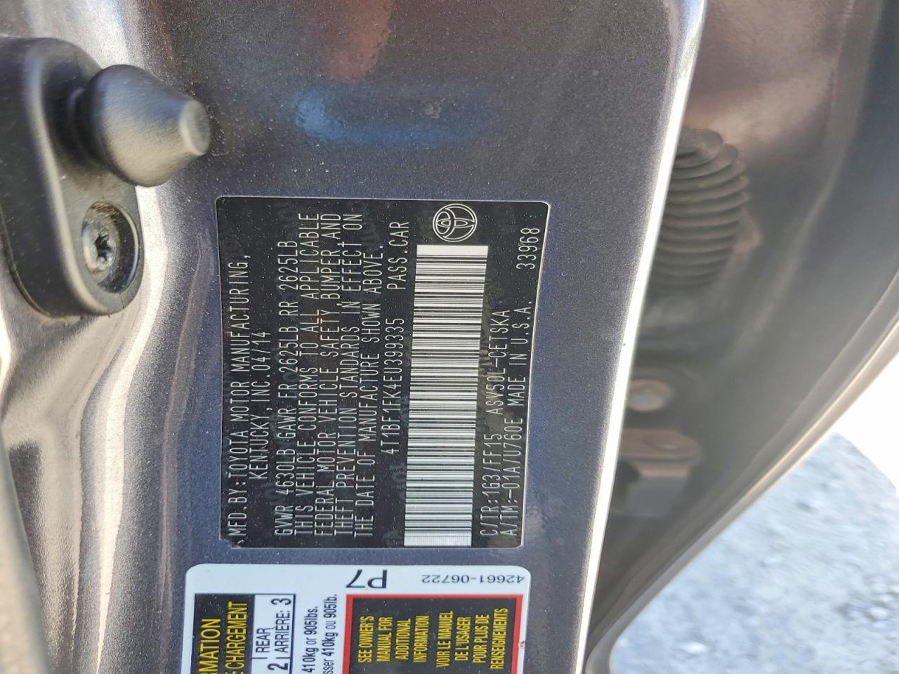 2014 Toyota Camry Se Серый vin: 4T1BF1FK4EU399335
