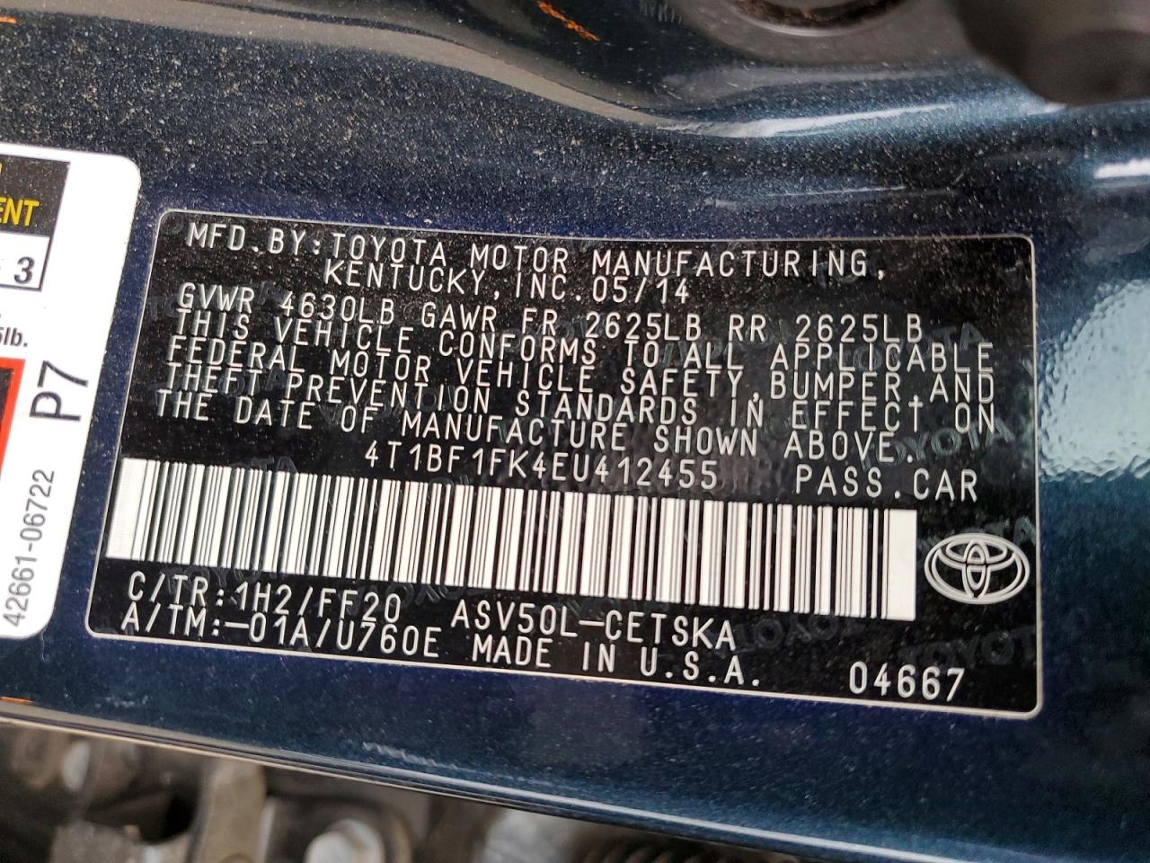 2014 Toyota Camry Se Charcoal vin: 4T1BF1FK4EU412455