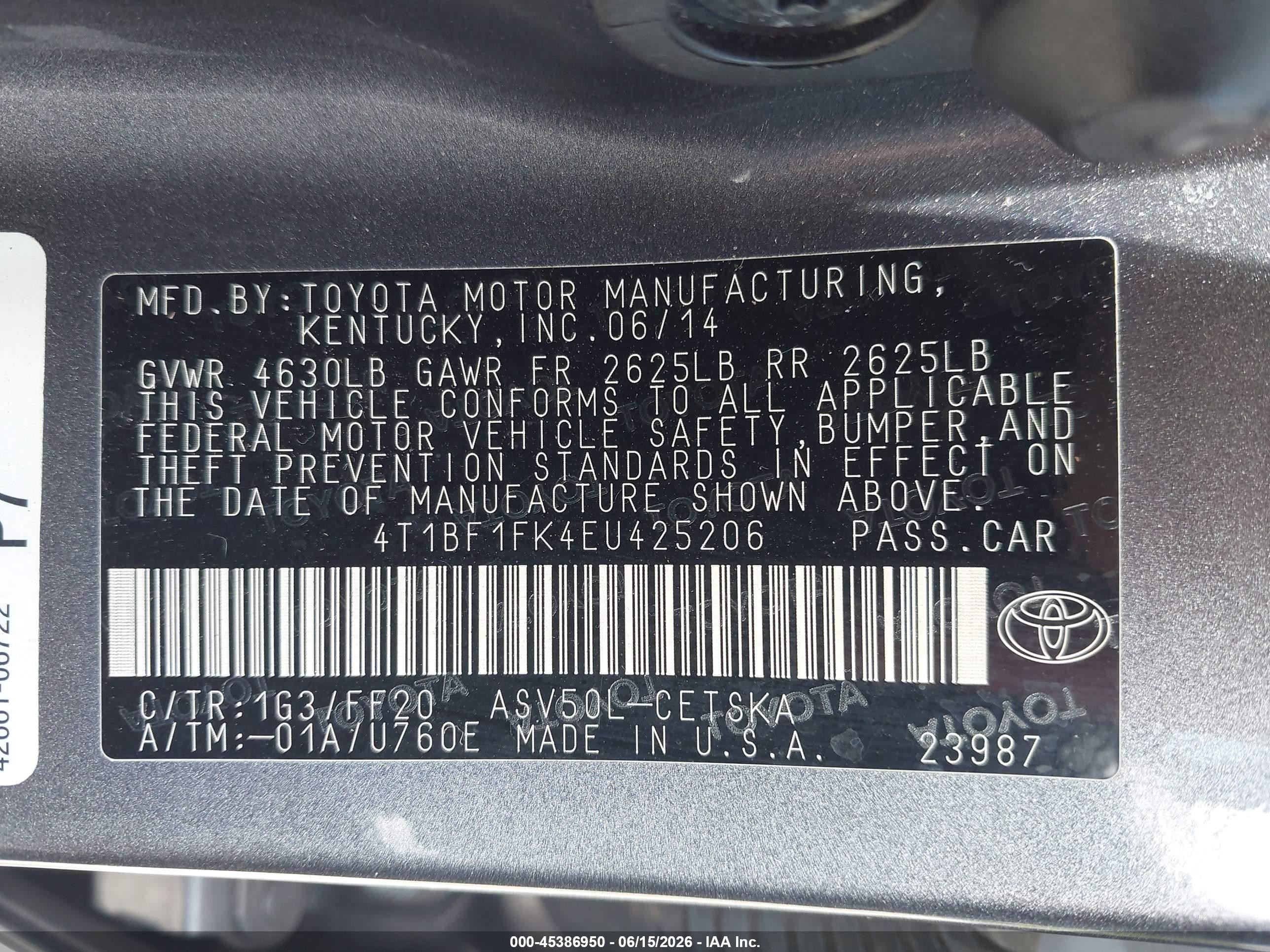 2014 Toyota Camry Se Gray vin: 4T1BF1FK4EU425206