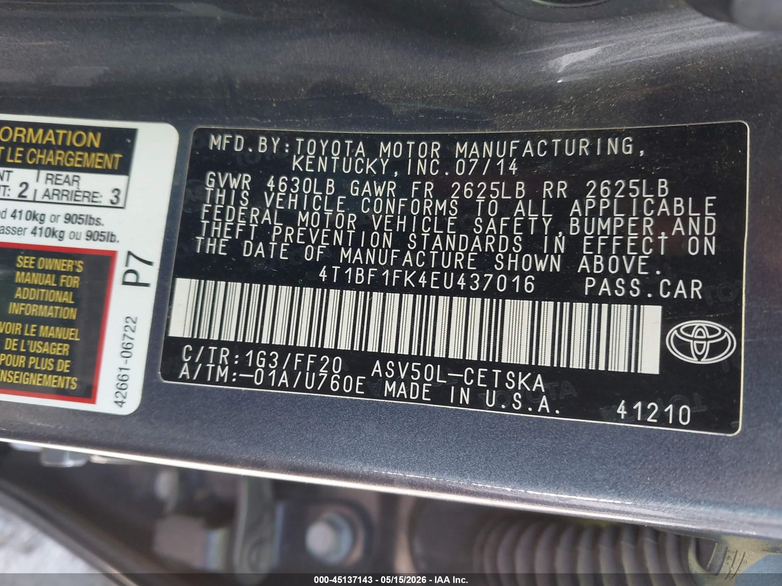 2014 Toyota Camry Se Gray vin: 4T1BF1FK4EU437016