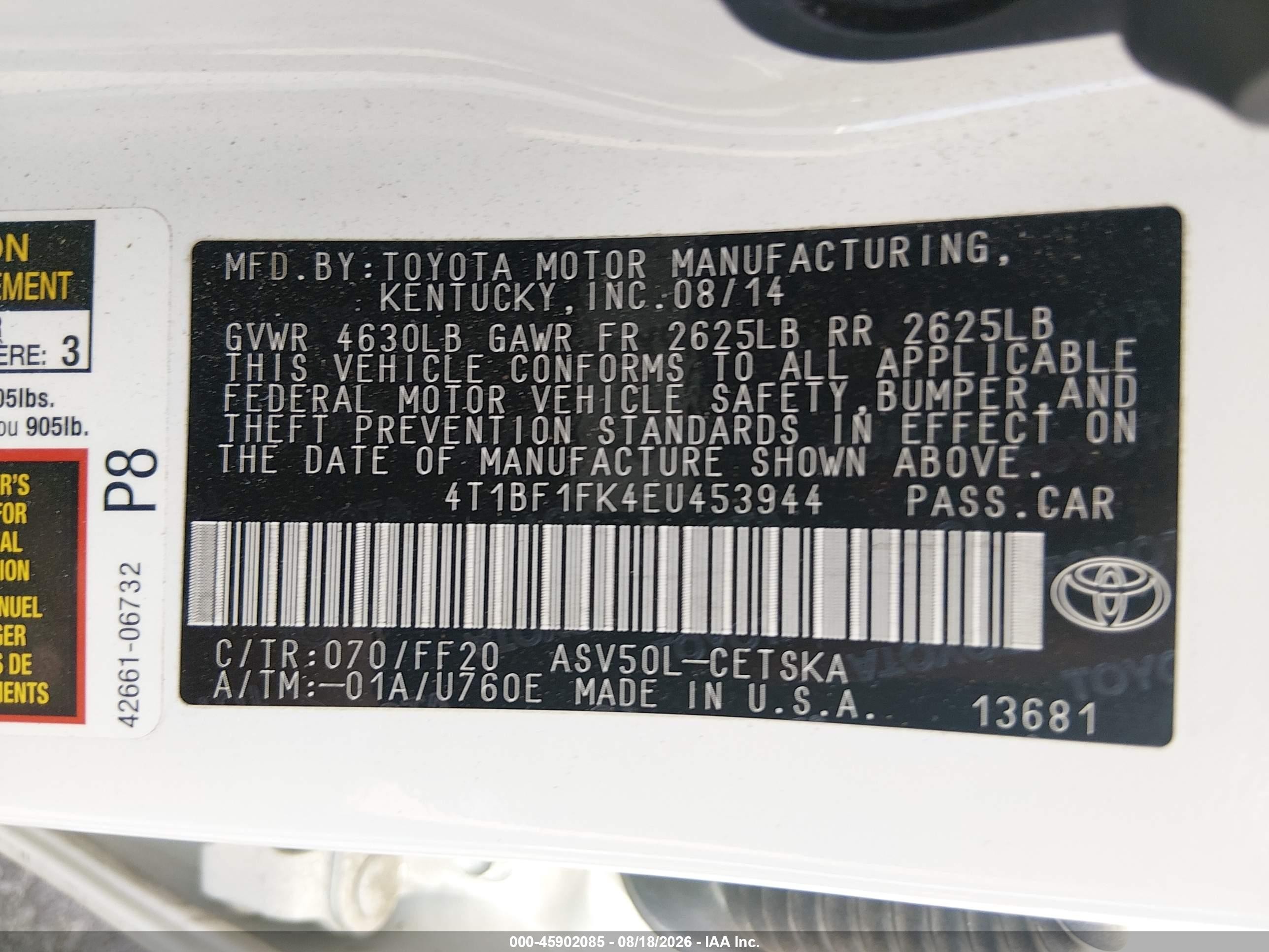 2014 Toyota Camry Se Sport White vin: 4T1BF1FK4EU453944