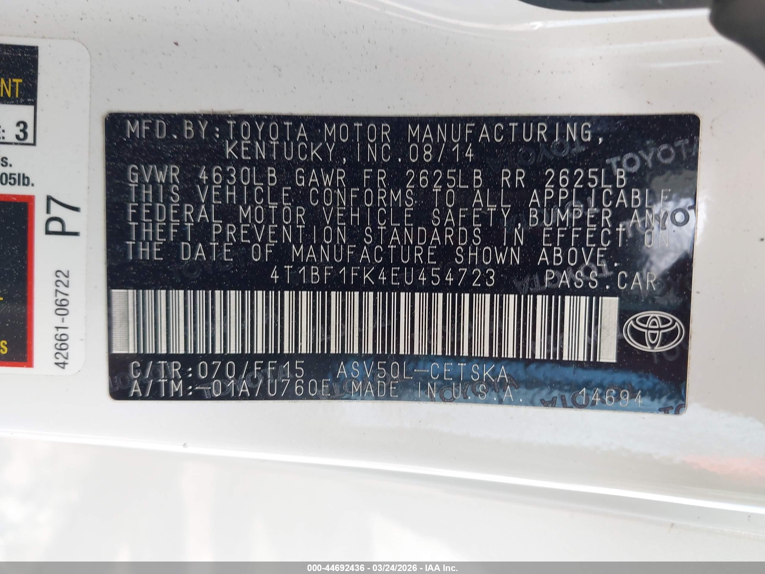 2014 Toyota Camry Se White vin: 4T1BF1FK4EU454723