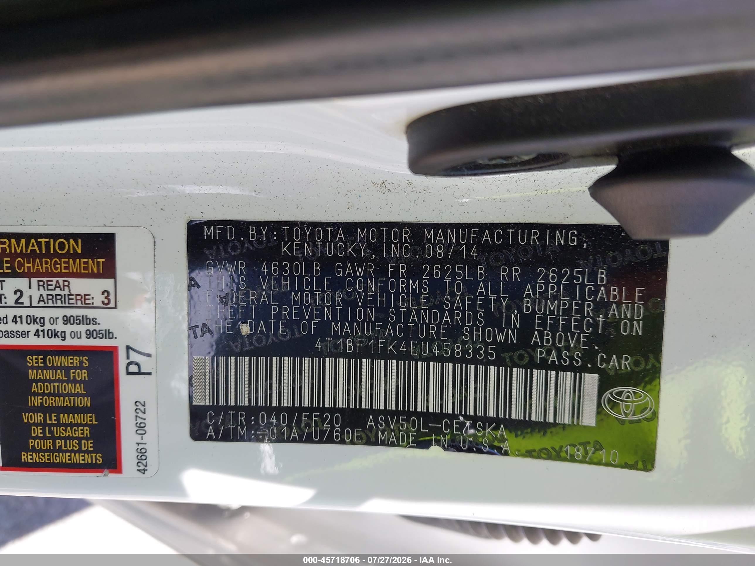 2014 Toyota Camry Se Белый vin: 4T1BF1FK4EU458335