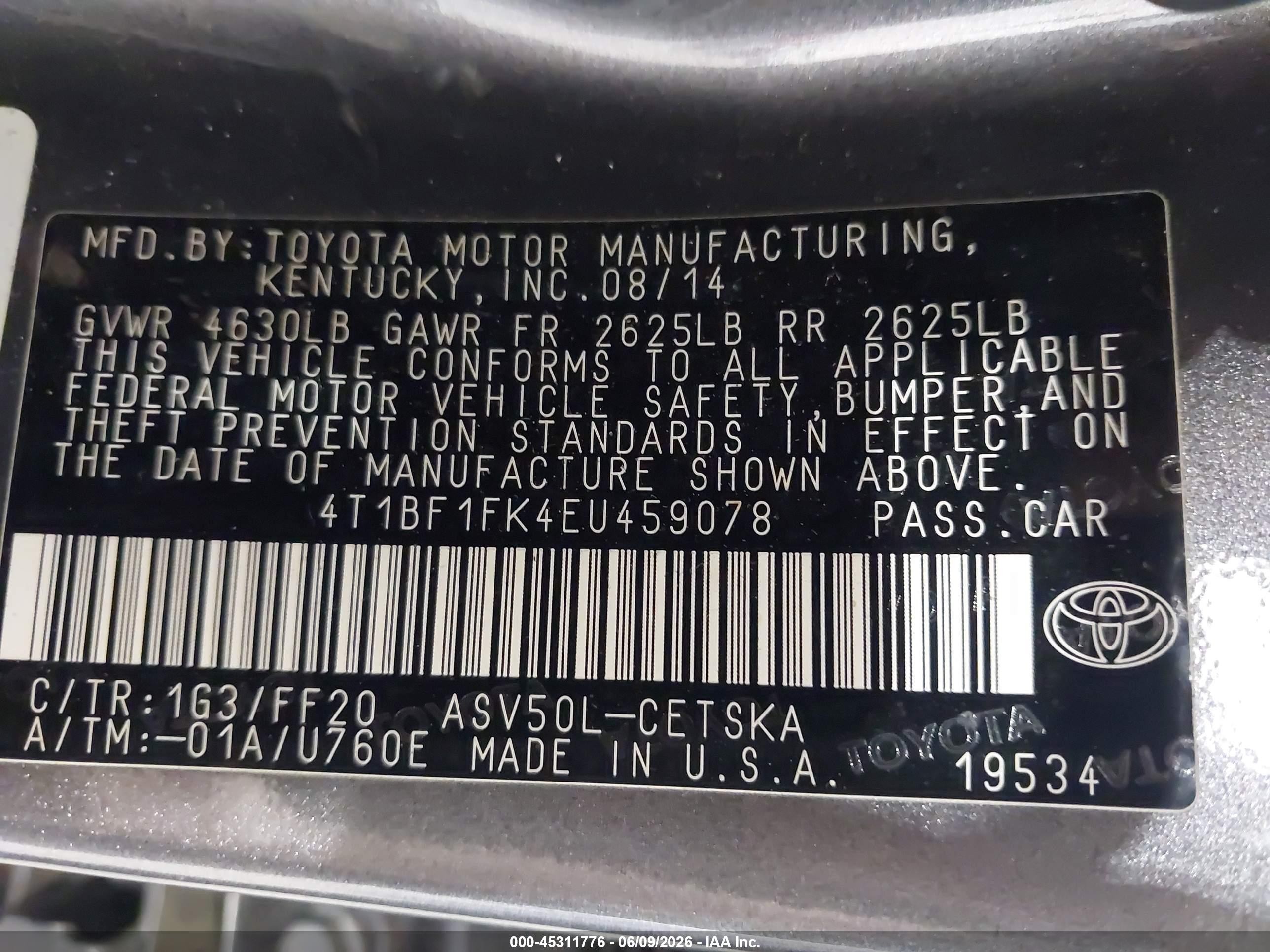 2014 Toyota Camry Se Gray vin: 4T1BF1FK4EU459078