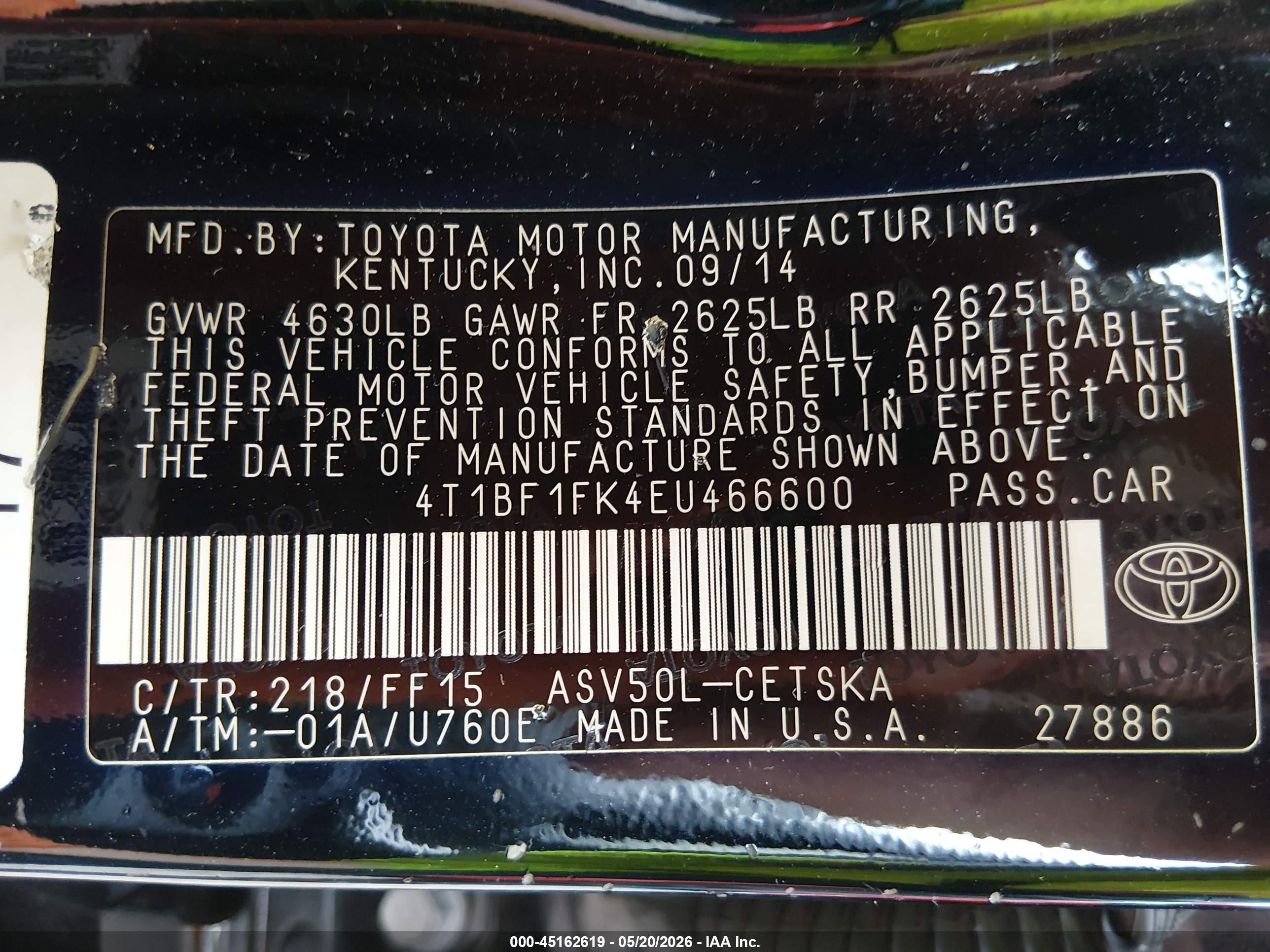 2014 Toyota Camry Se Black vin: 4T1BF1FK4EU466600