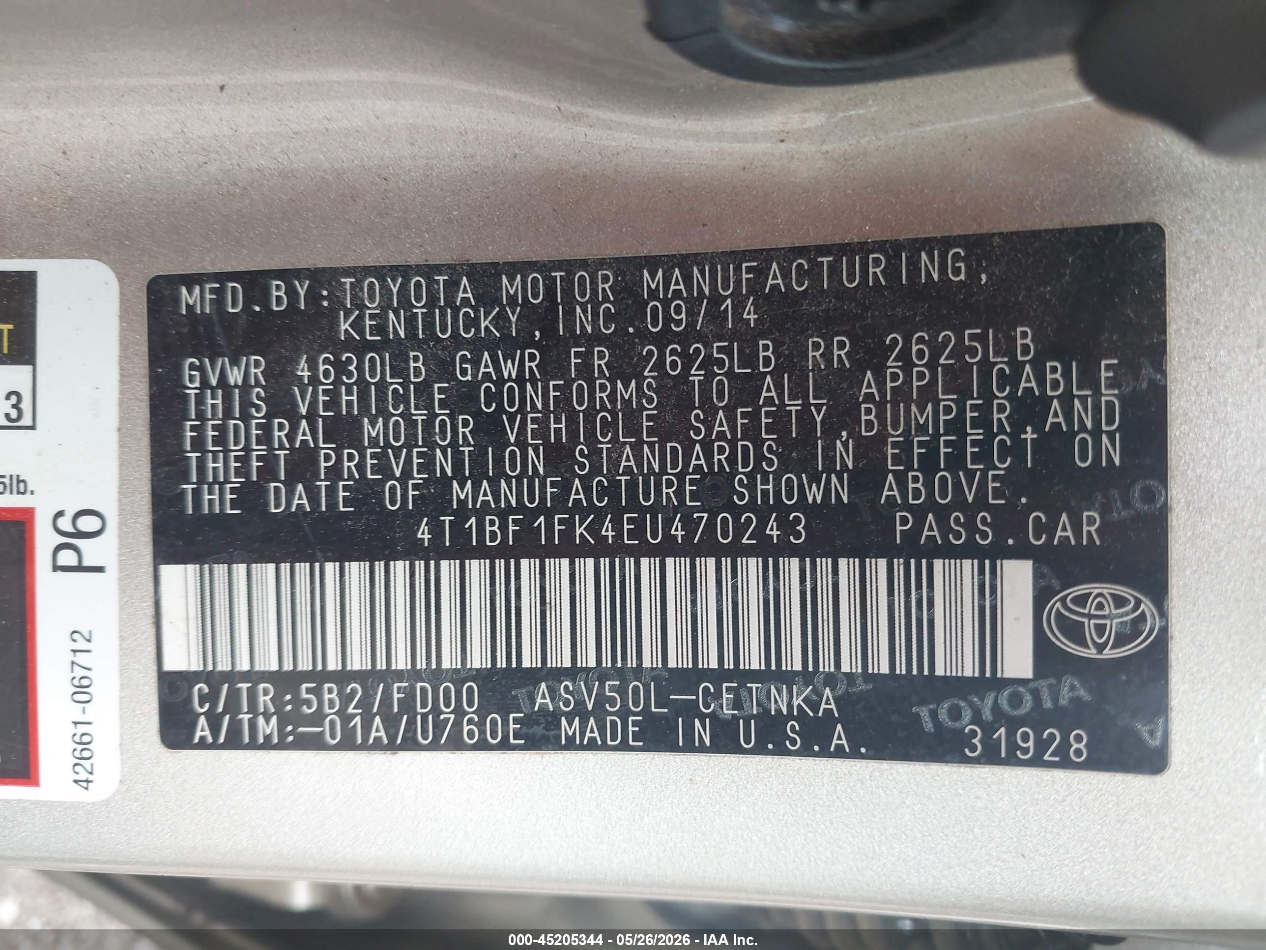 2014 Toyota Camry Le Gold vin: 4T1BF1FK4EU470243