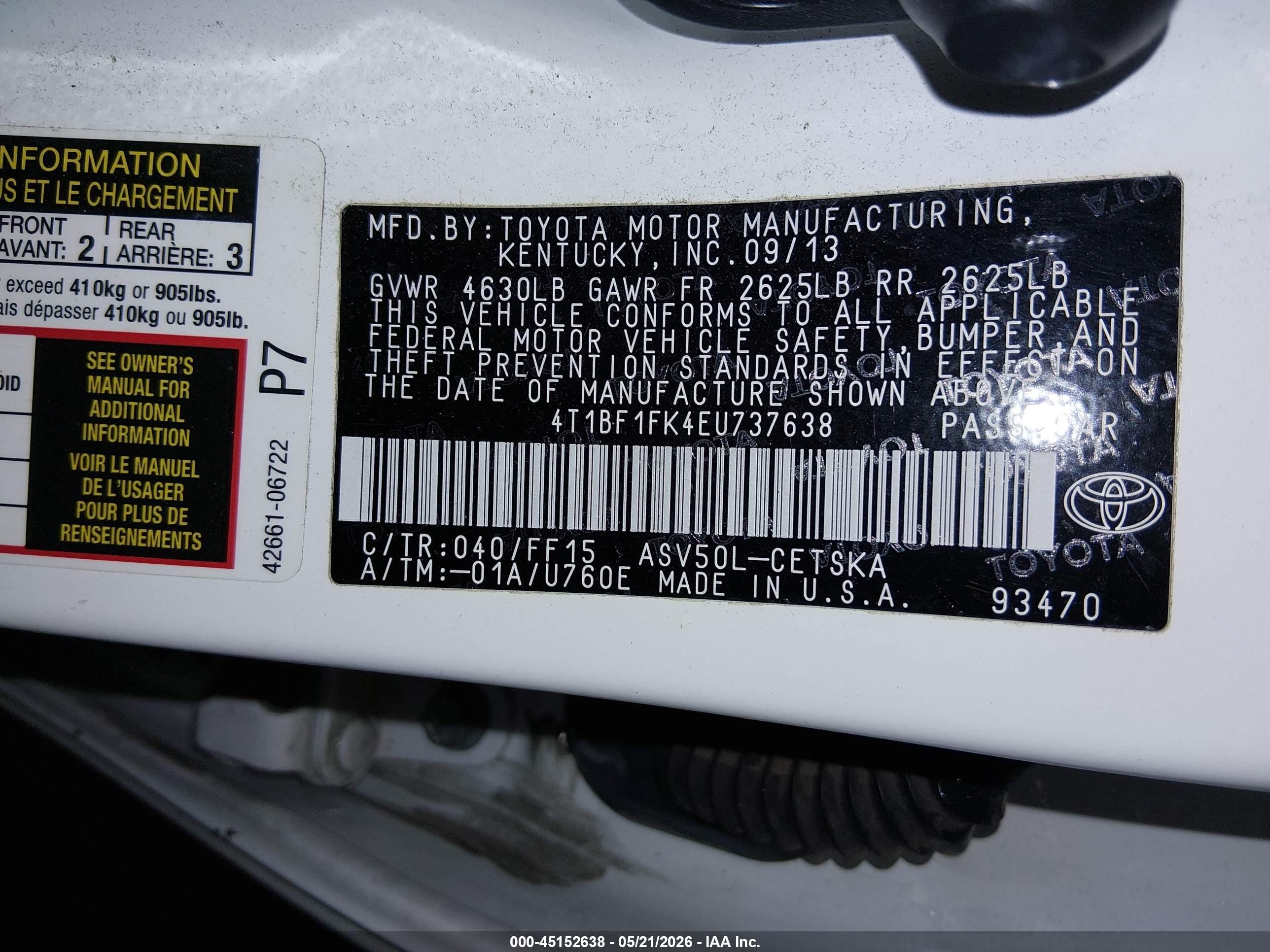 2014 Toyota Camry Se White vin: 4T1BF1FK4EU737638