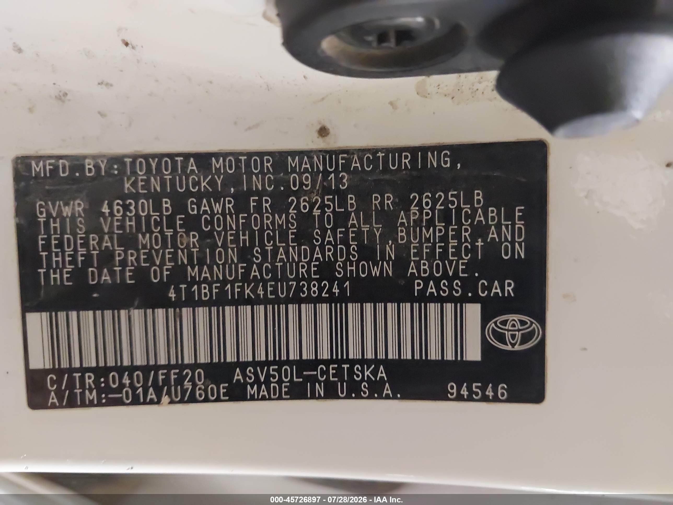 2014 Toyota Camry Se White vin: 4T1BF1FK4EU738241