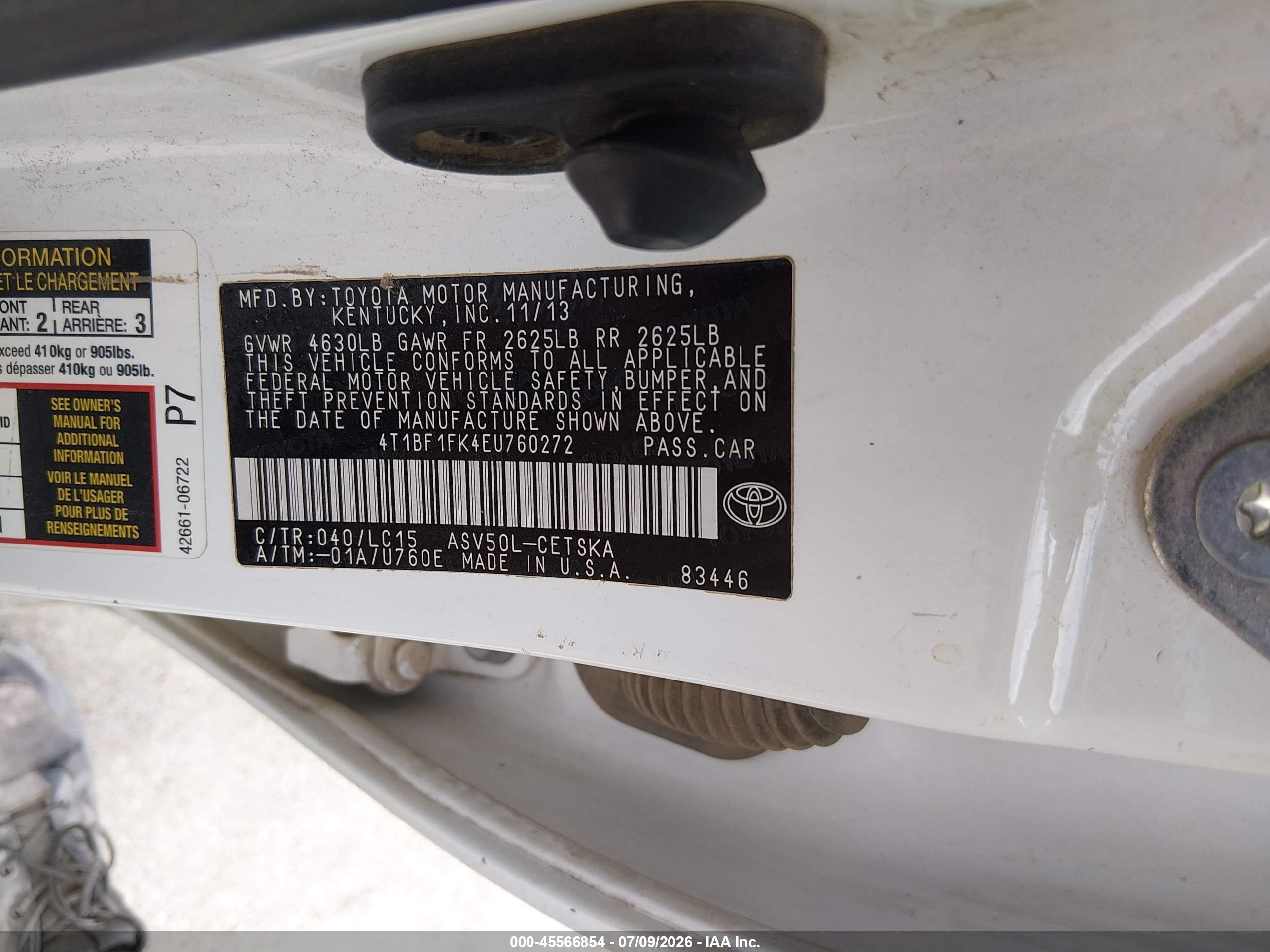 2014 Toyota Camry Se White vin: 4T1BF1FK4EU760272