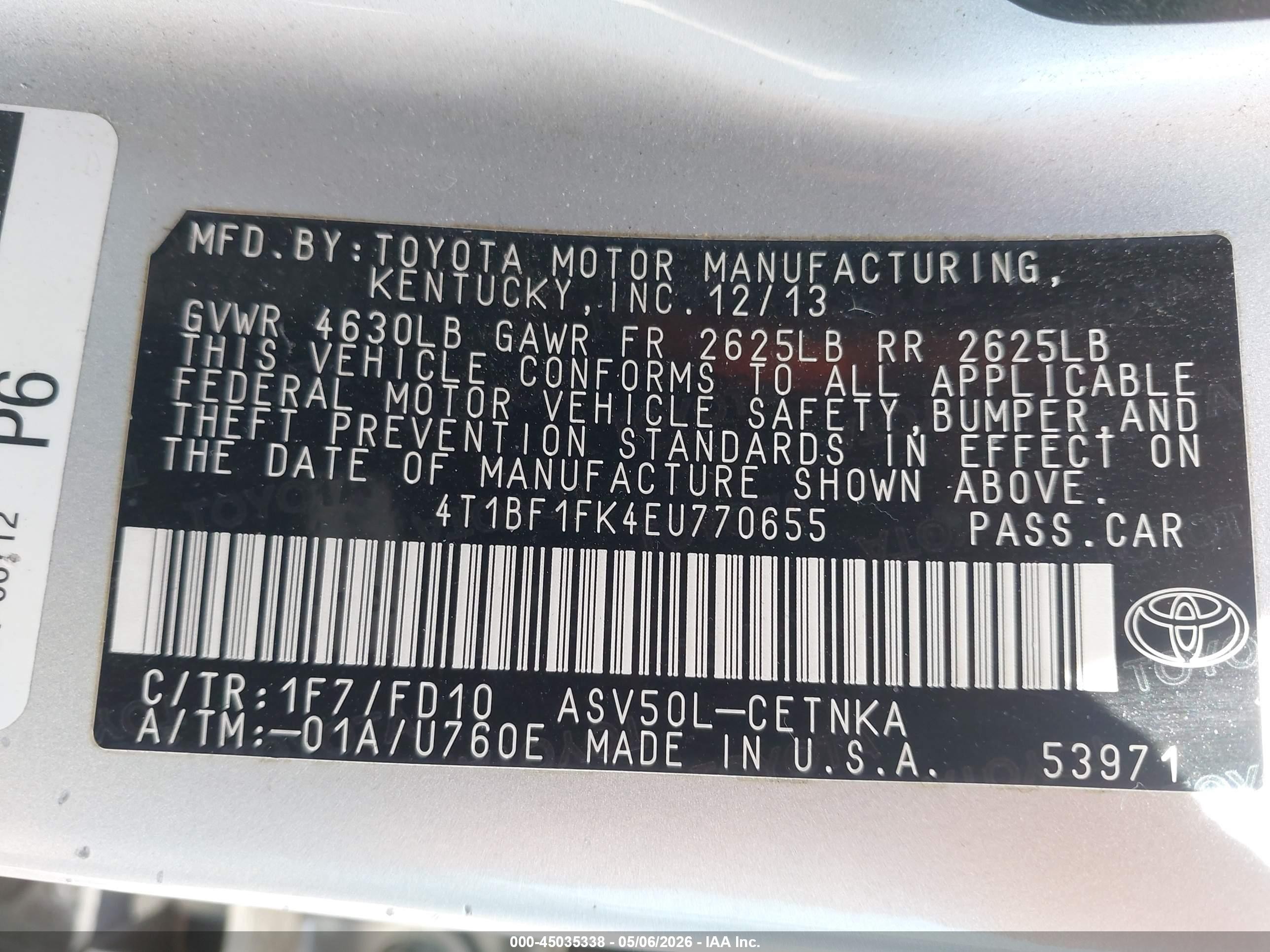 2014 Toyota Camry Le Silver vin: 4T1BF1FK4EU770655