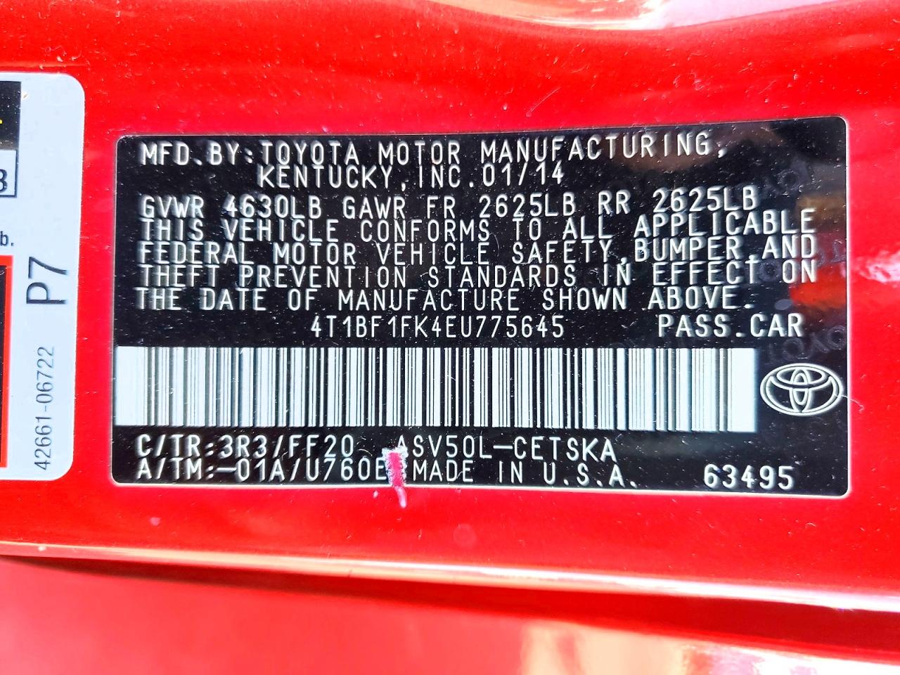 2014 Toyota Camry Se Red vin: 4T1BF1FK4EU775645