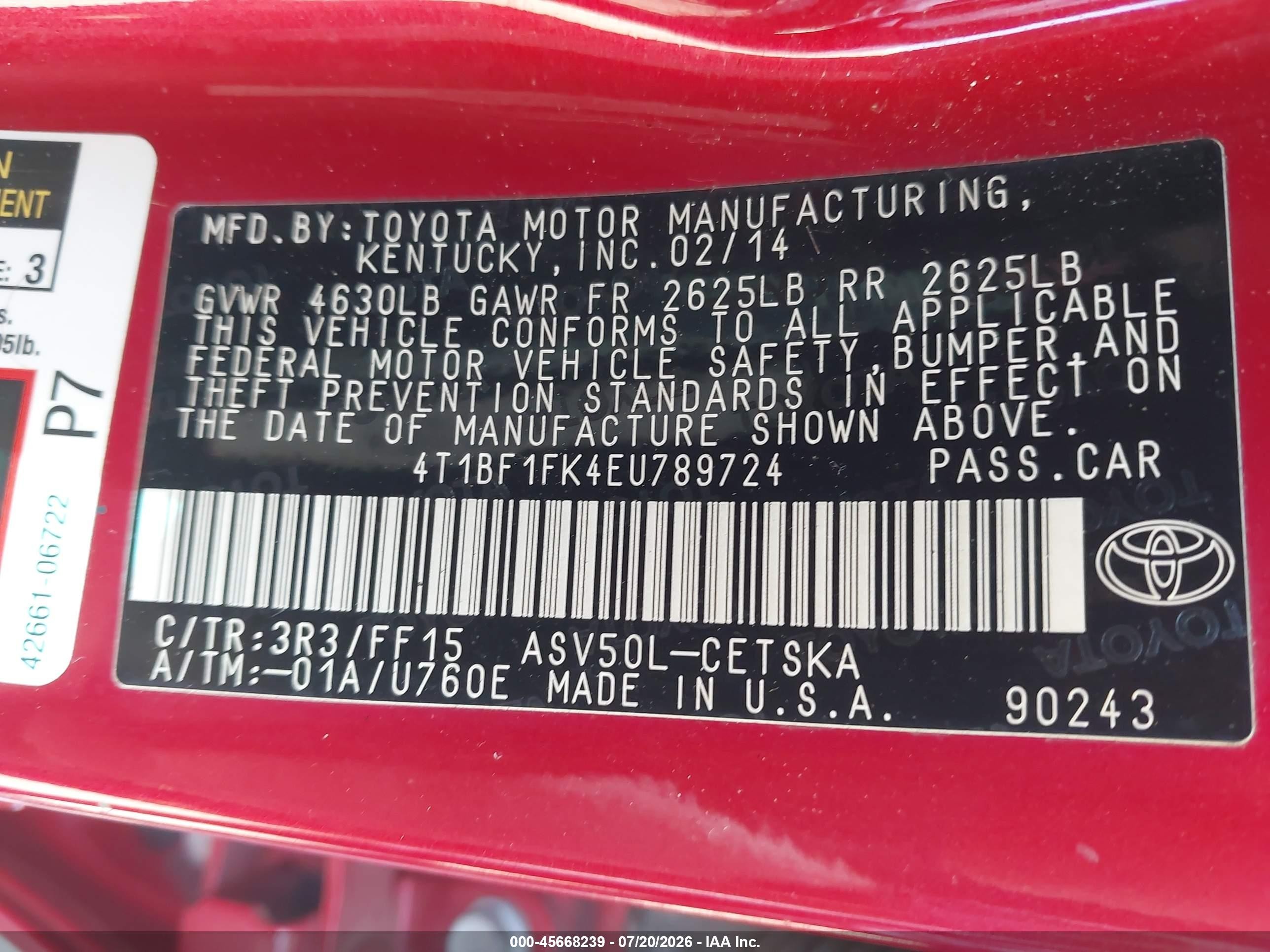 2014 Toyota Camry Se Red vin: 4T1BF1FK4EU789724