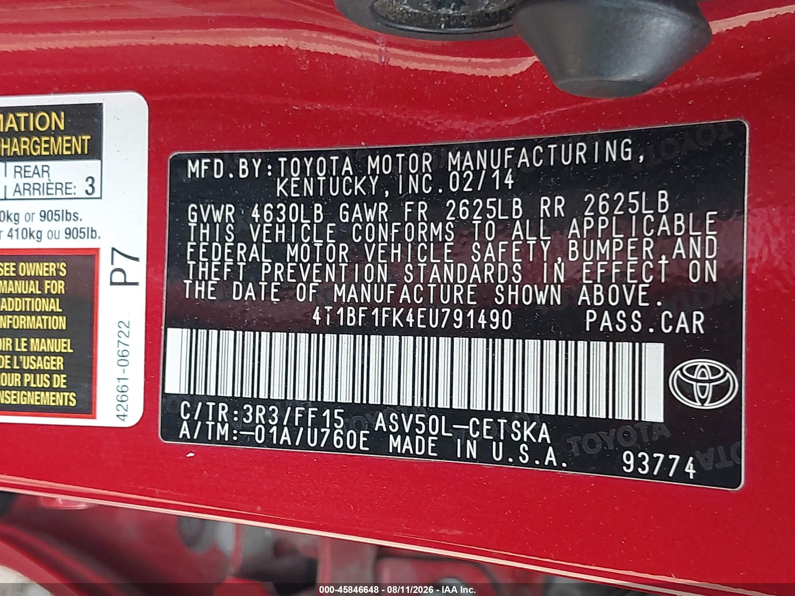 2014 Toyota Camry Se Red vin: 4T1BF1FK4EU791490