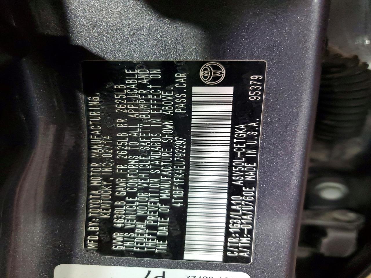 2014 Toyota Camry L Серебряный vin: 4T1BF1FK4EU792297