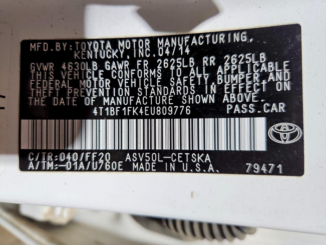 2014 Toyota Camry Se White vin: 4T1BF1FK4EU809776