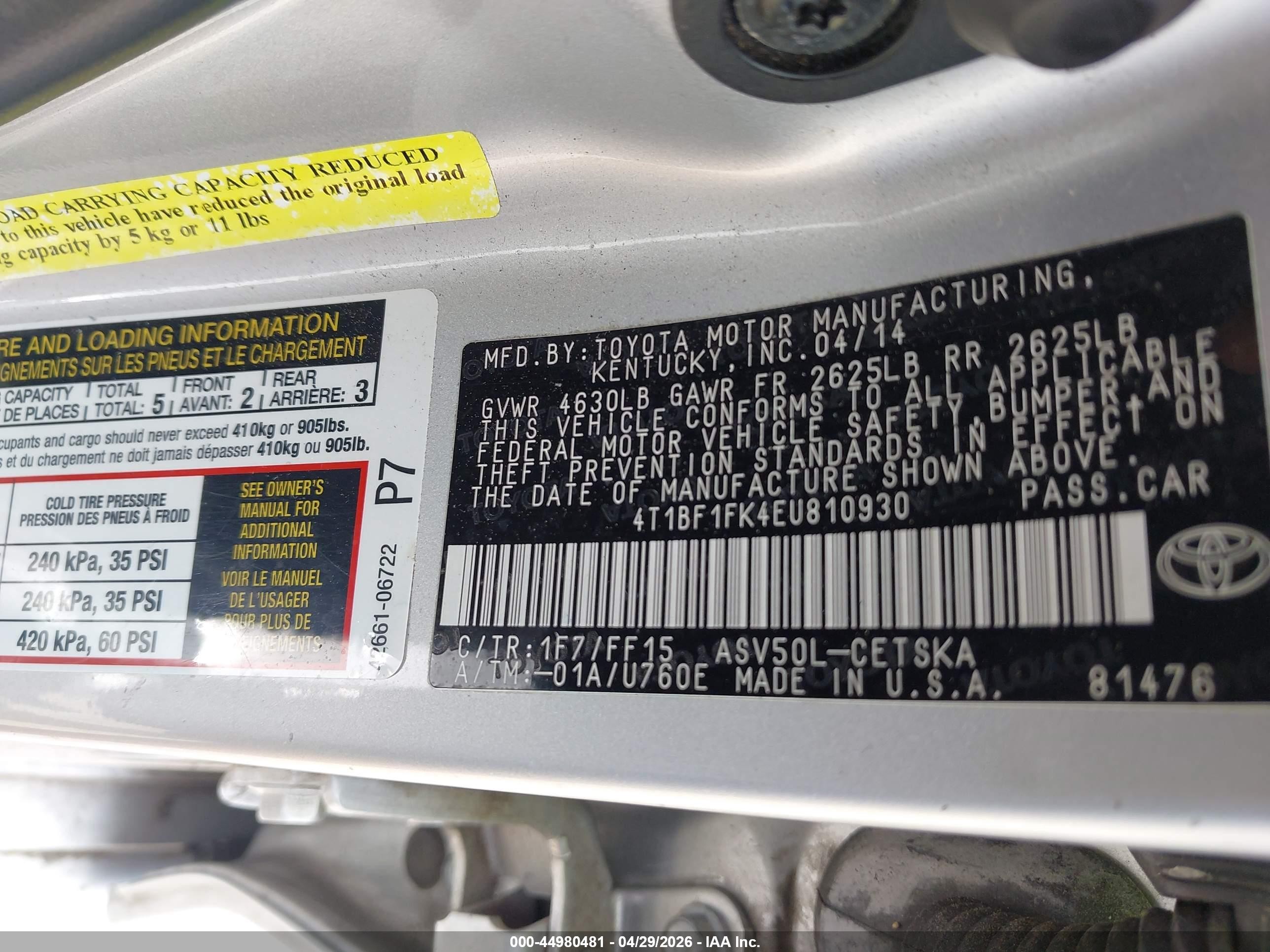 2014 Toyota Camry Se Серебряный vin: 4T1BF1FK4EU810930