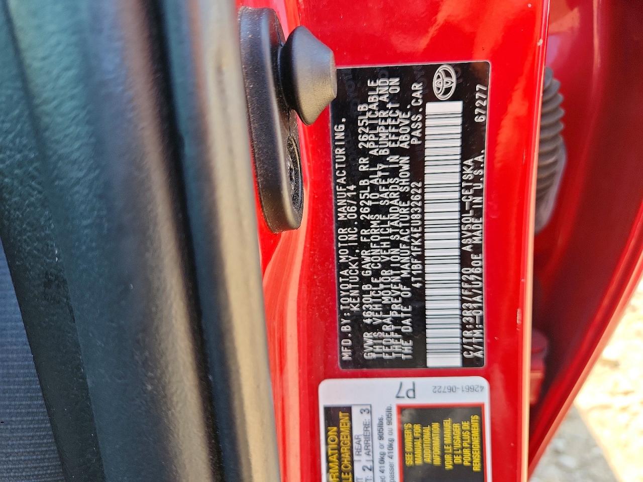 2014 Toyota Camry Se Red vin: 4T1BF1FK4EU832622