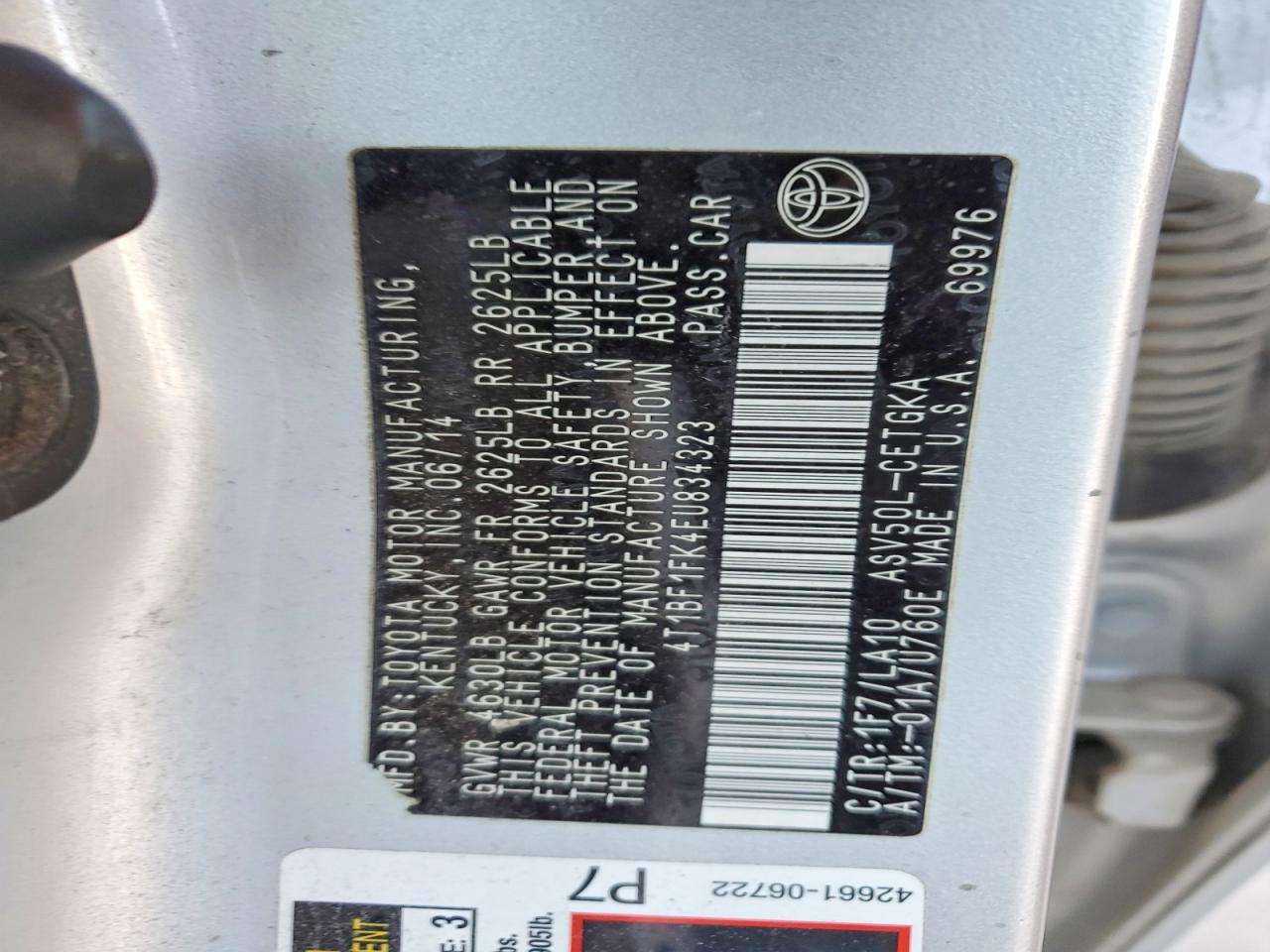 2014 Toyota Camry Silver vin: 4T1BF1FK4EU834323