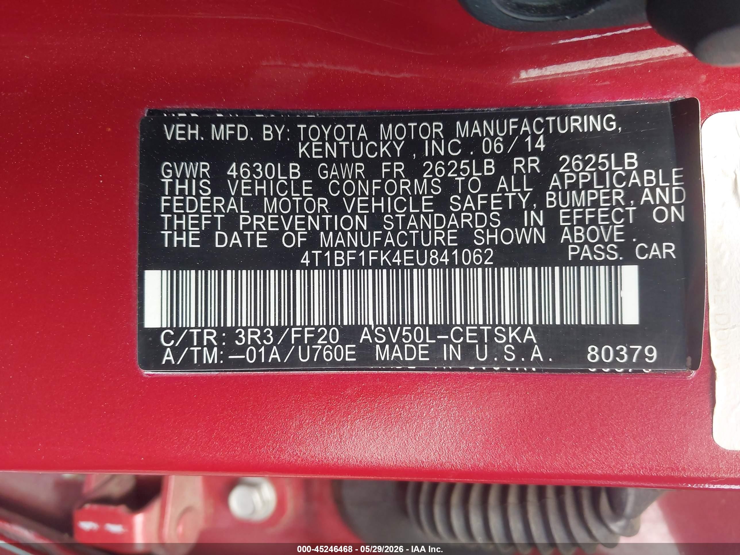 2014 Toyota Camry Se Red vin: 4T1BF1FK4EU841062