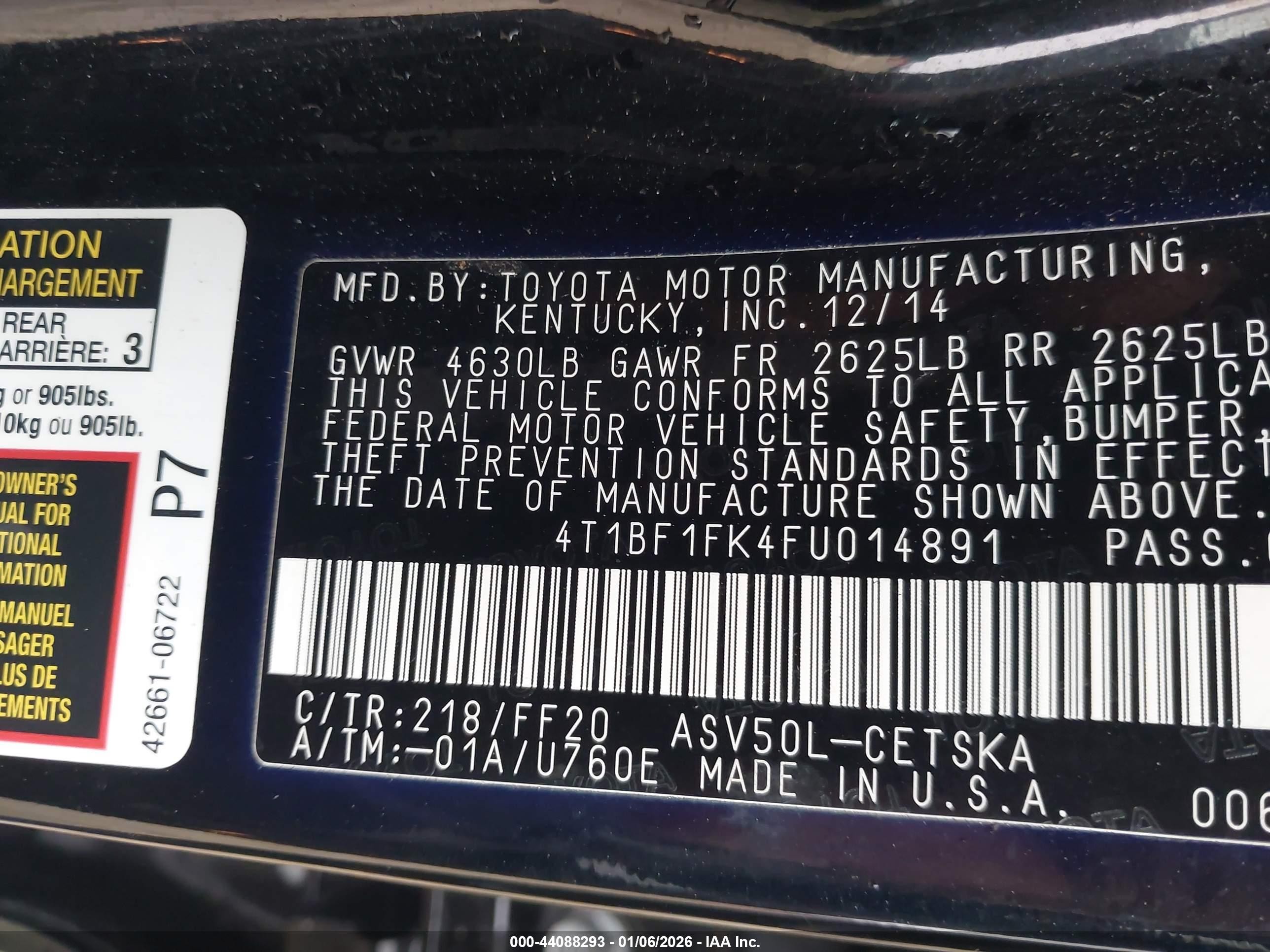 2015 Toyota Camry Se Black vin: 4T1BF1FK4FU014891