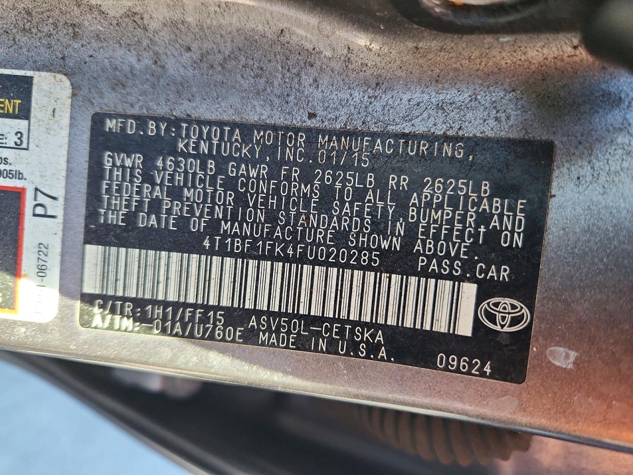 2015 Toyota Camry Se Gray vin: 4T1BF1FK4FU020285