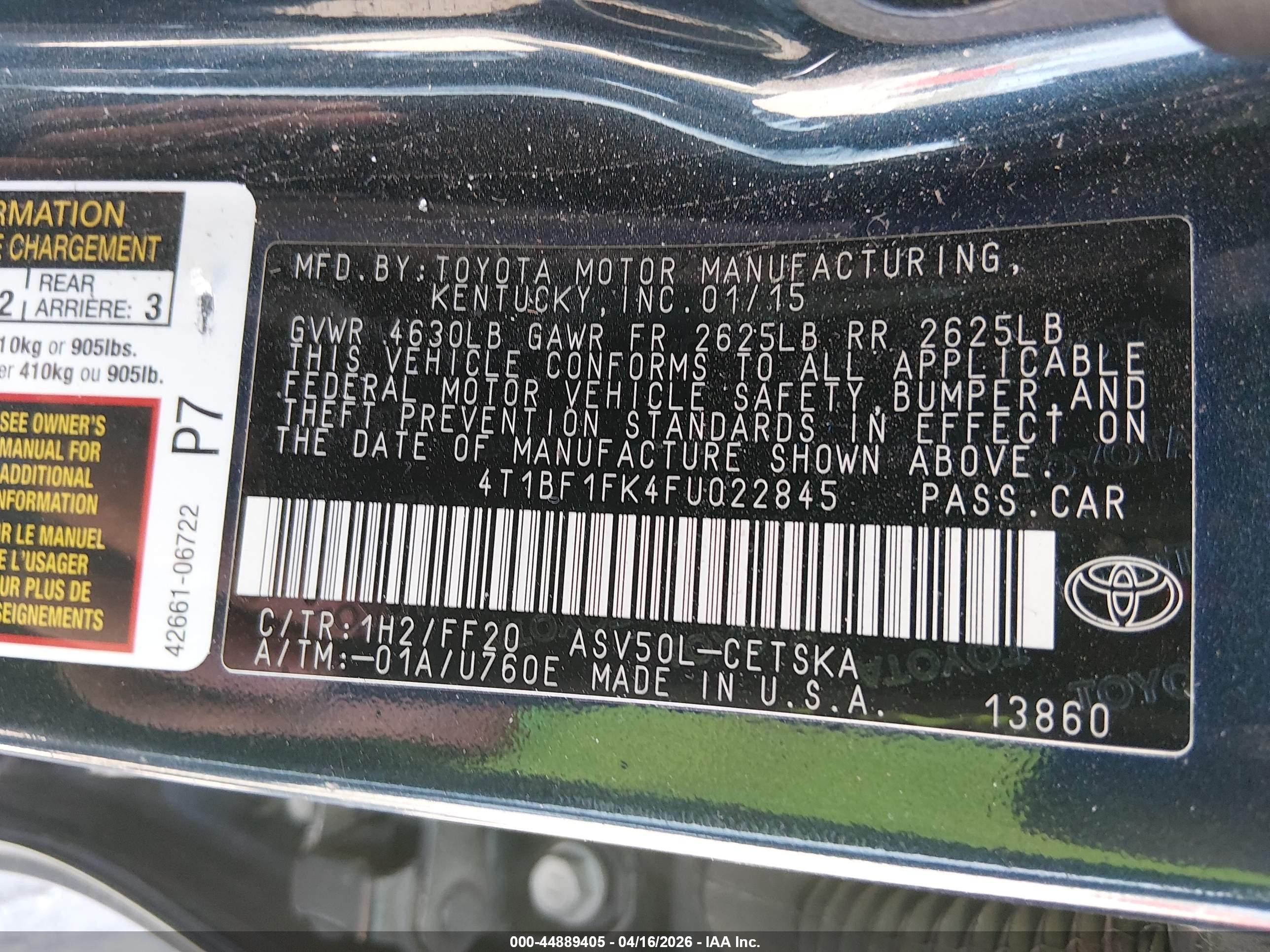 2015 Toyota Camry Se Navy vin: 4T1BF1FK4FU022845