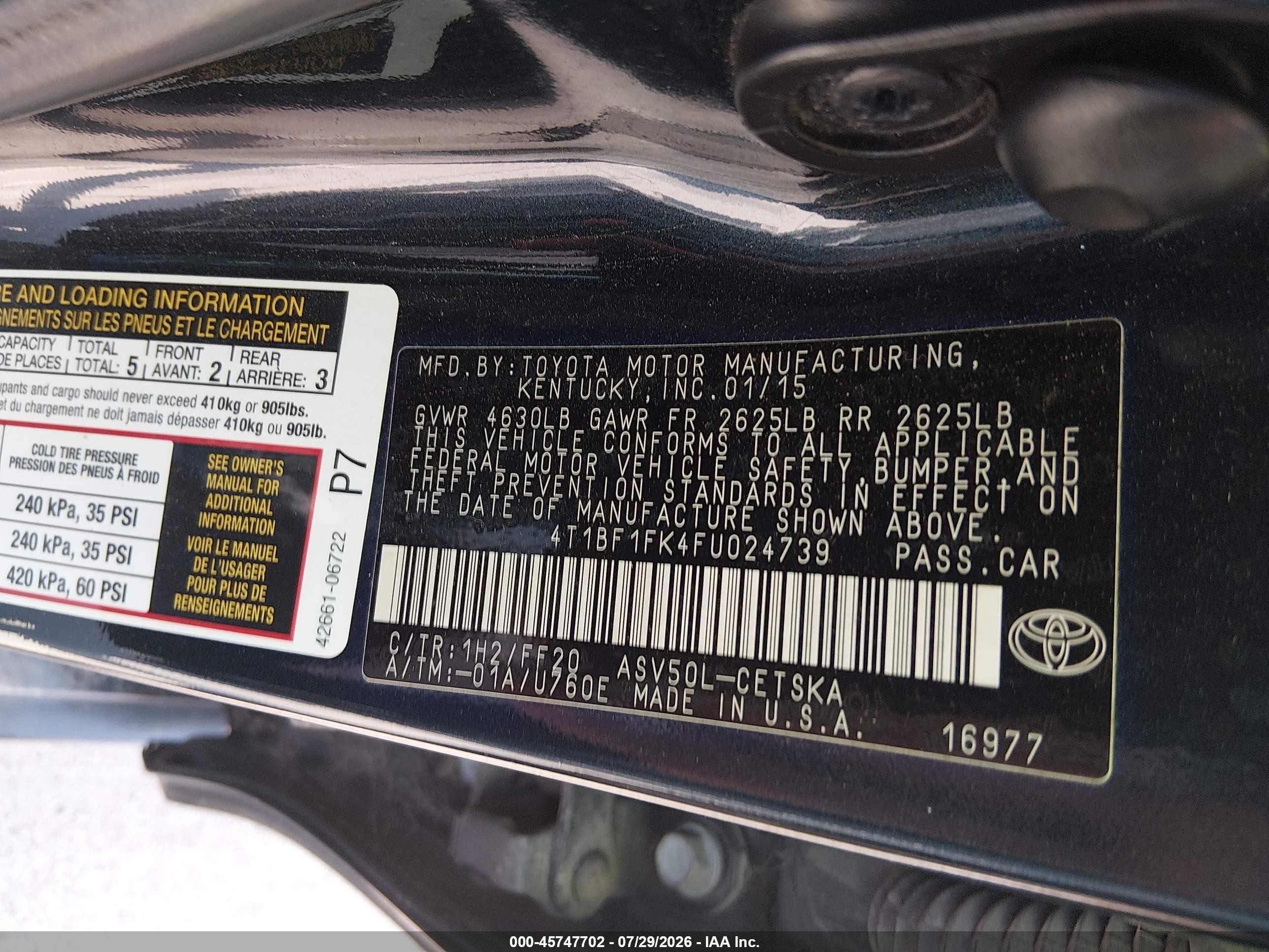 2015 Toyota Camry Se Black vin: 4T1BF1FK4FU024739