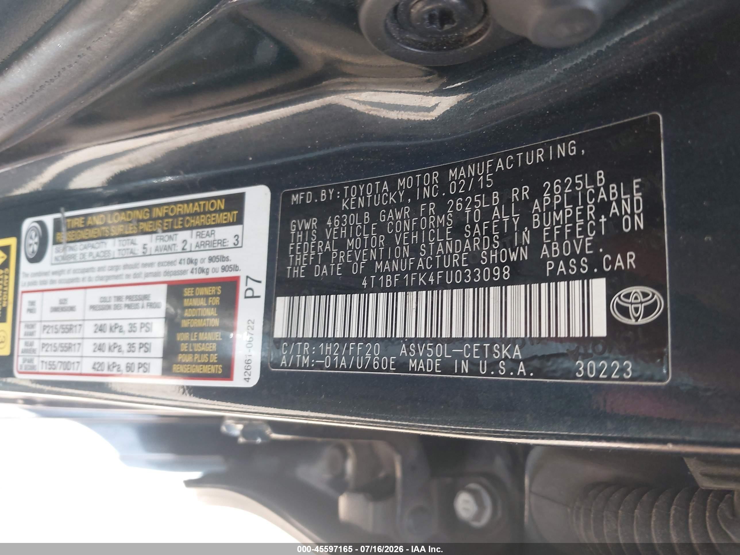 2015 Toyota Camry Se Black vin: 4T1BF1FK4FU033098