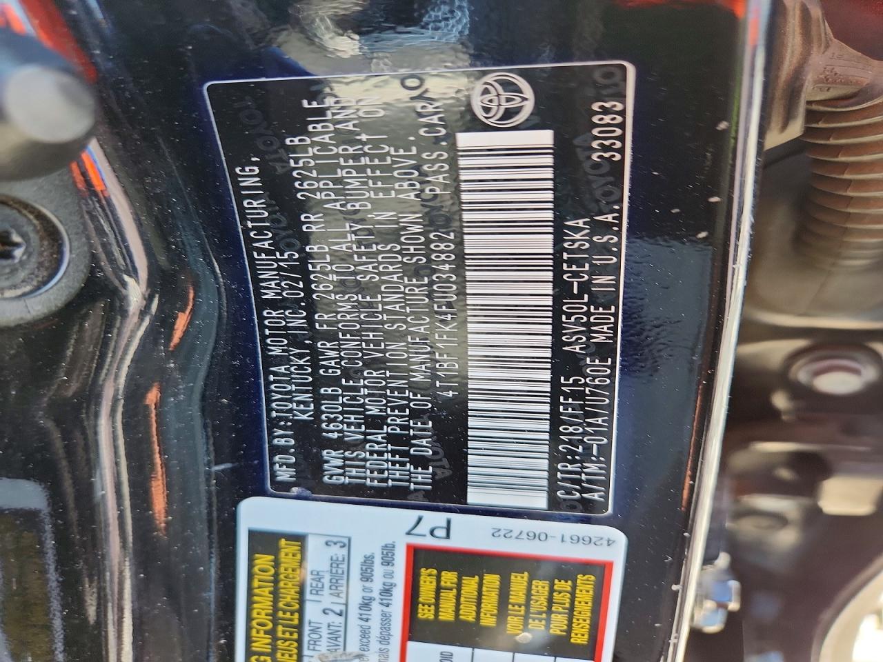 2015 Toyota Camry Se Black vin: 4T1BF1FK4FU034882