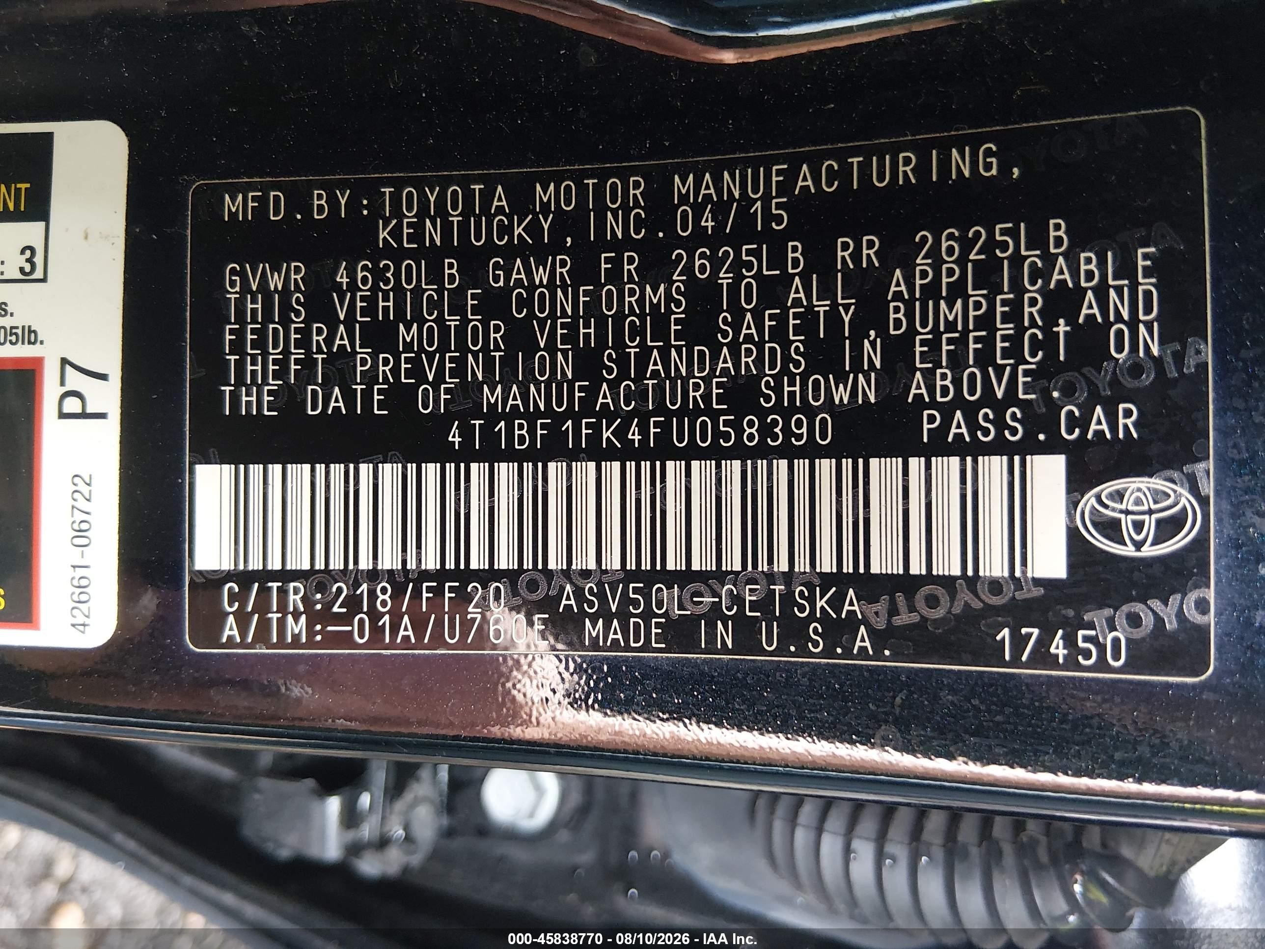 2015 Toyota Camry Se Black vin: 4T1BF1FK4FU058390